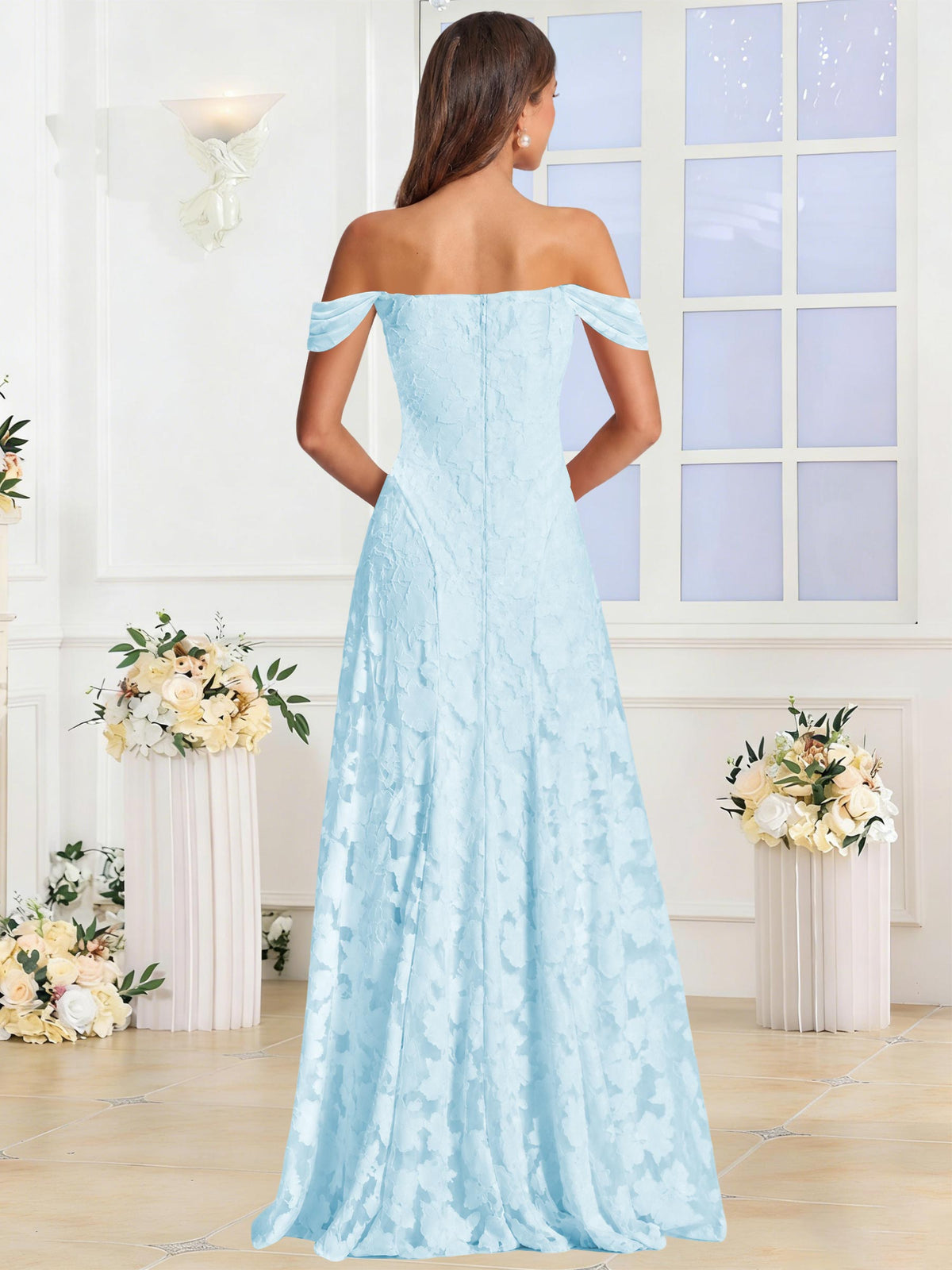 Off the Shoulder Floral Ruched A-line Bridesmaid Dress