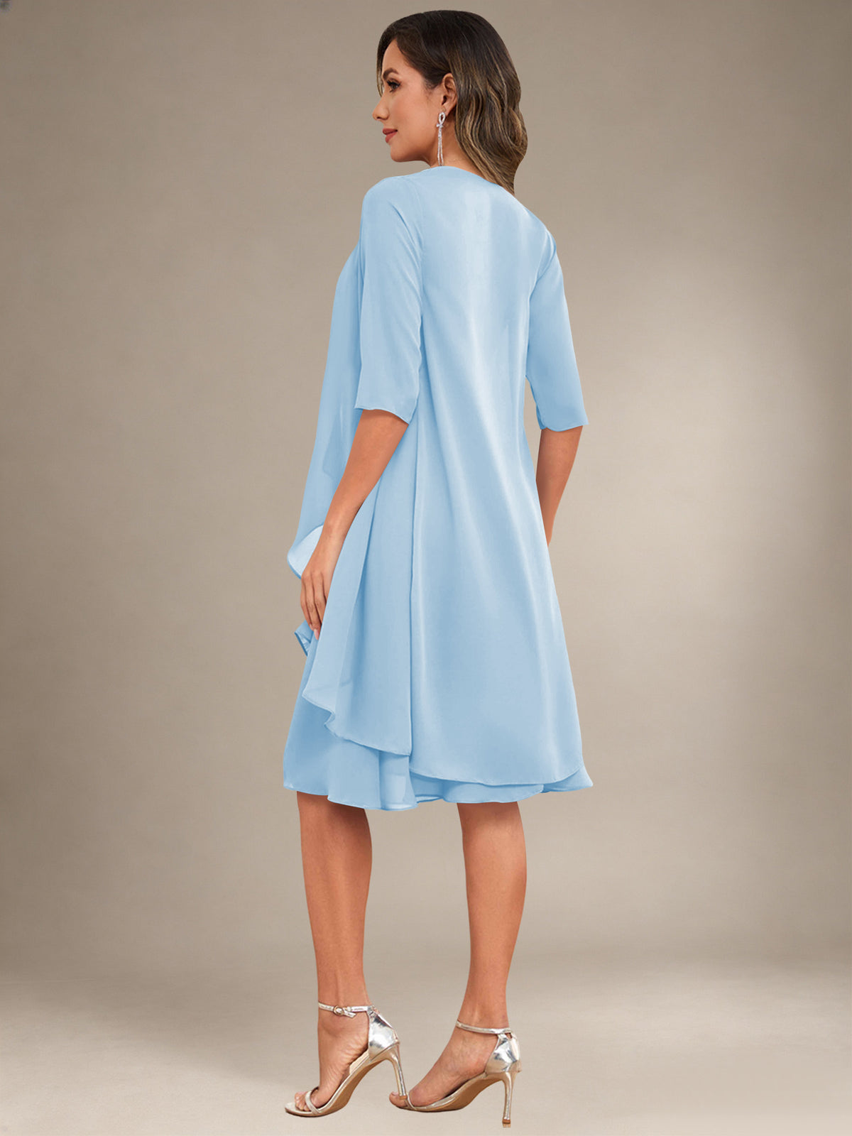 2 Pieces Half Sleeve Chiffon Knee Length Mother Of The Bride Dresses with Jacket