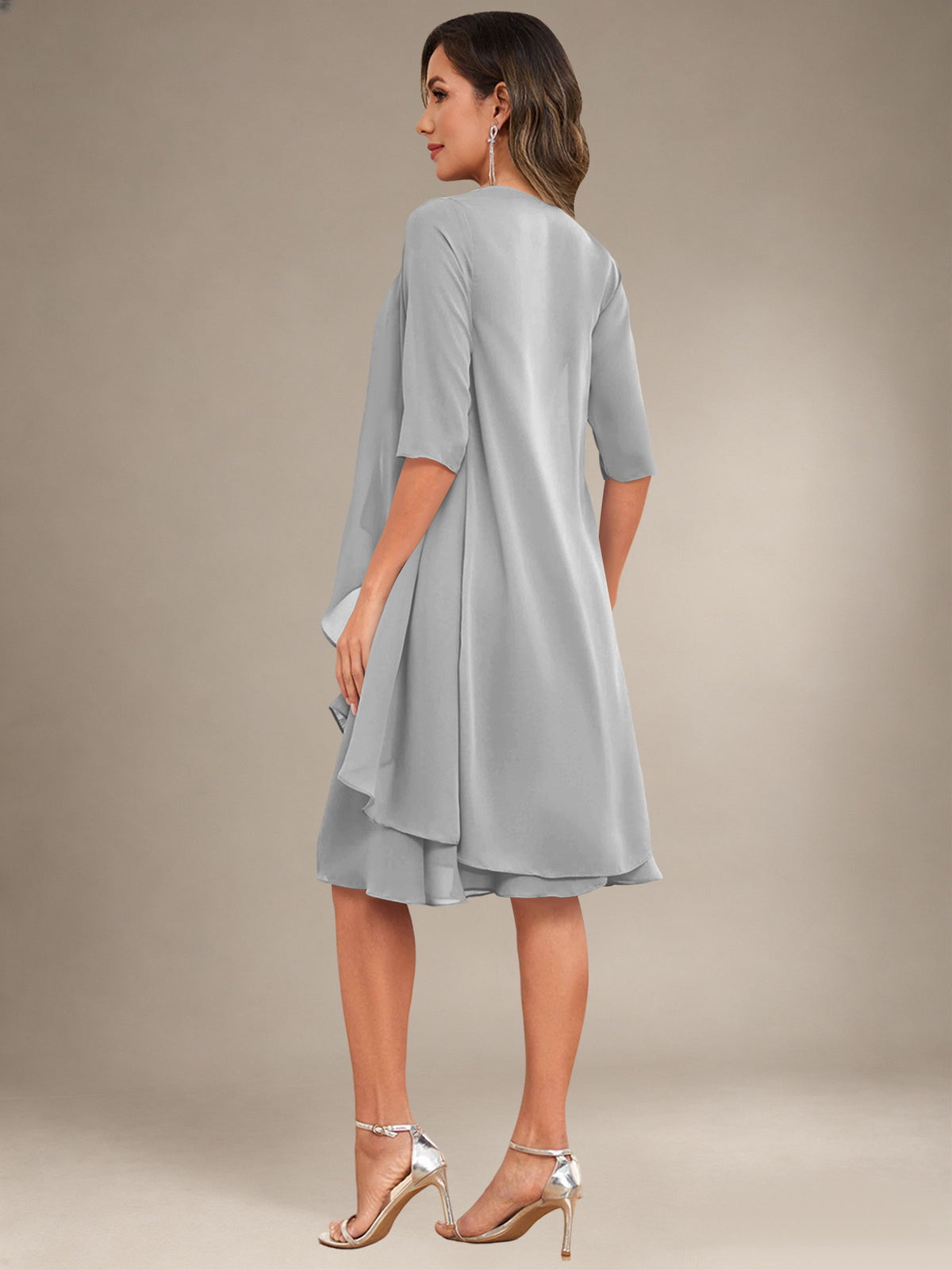 2 Pieces Half Sleeve Chiffon Knee Length Mother Of The Bride Dresses with Jacket