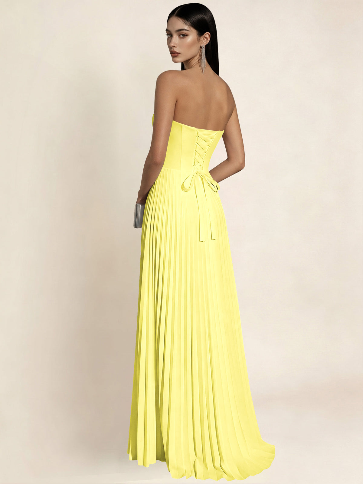 Strapless Satin Pleated A Line Bridesmaid Prom Dress