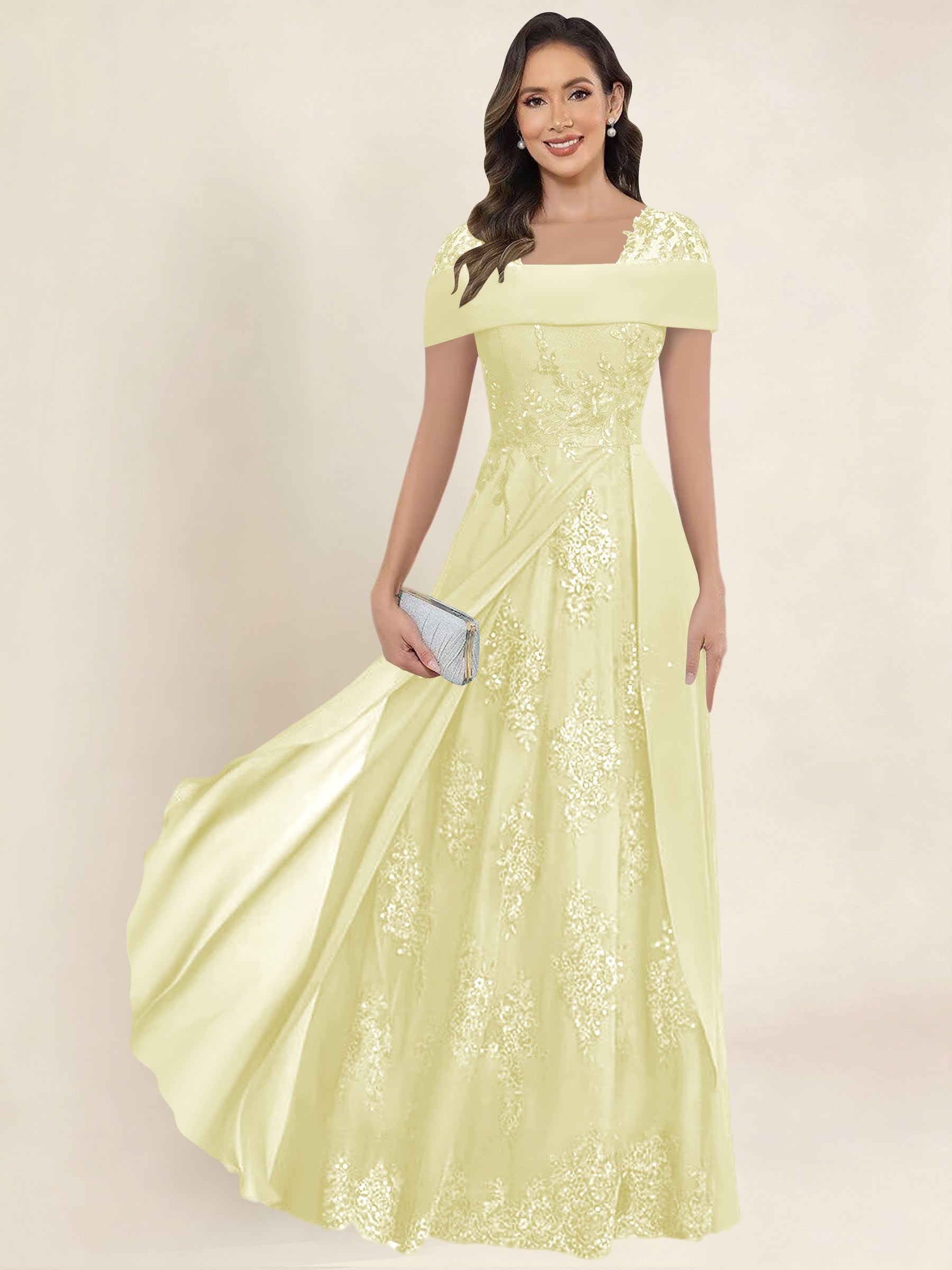 ROVDESY A-Line Off The Shoulder Lace Chiffon Long Mother of the Bride Dress Formal Gown