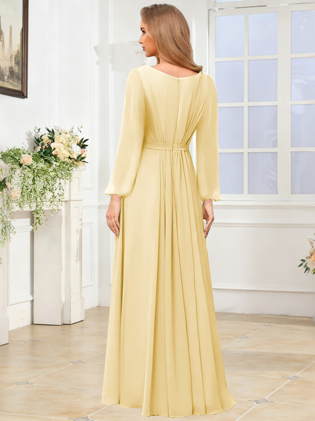 A-Line Chiffon Long Sleeve Bridesmaid Dress