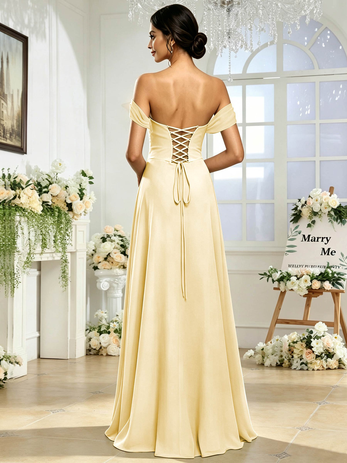 Off the Shoulder Chiffon A Line Long Bridesmaid Dress with Slit