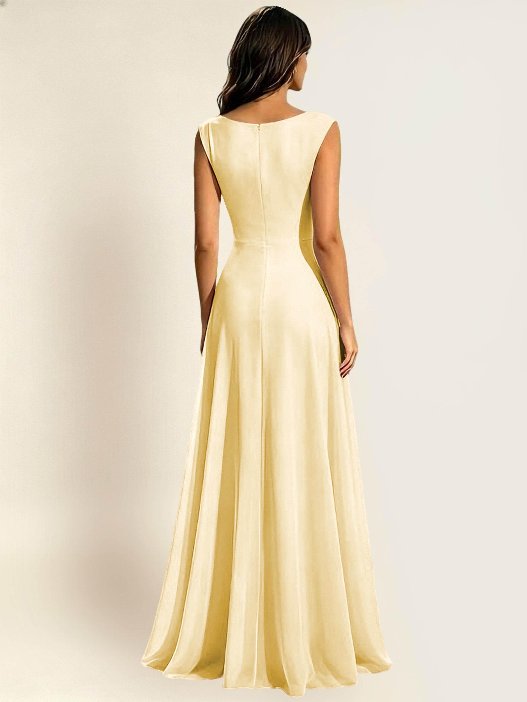 ROVDESY A-Line Chiffon Long Bridesmaid Dress With Sleeveless