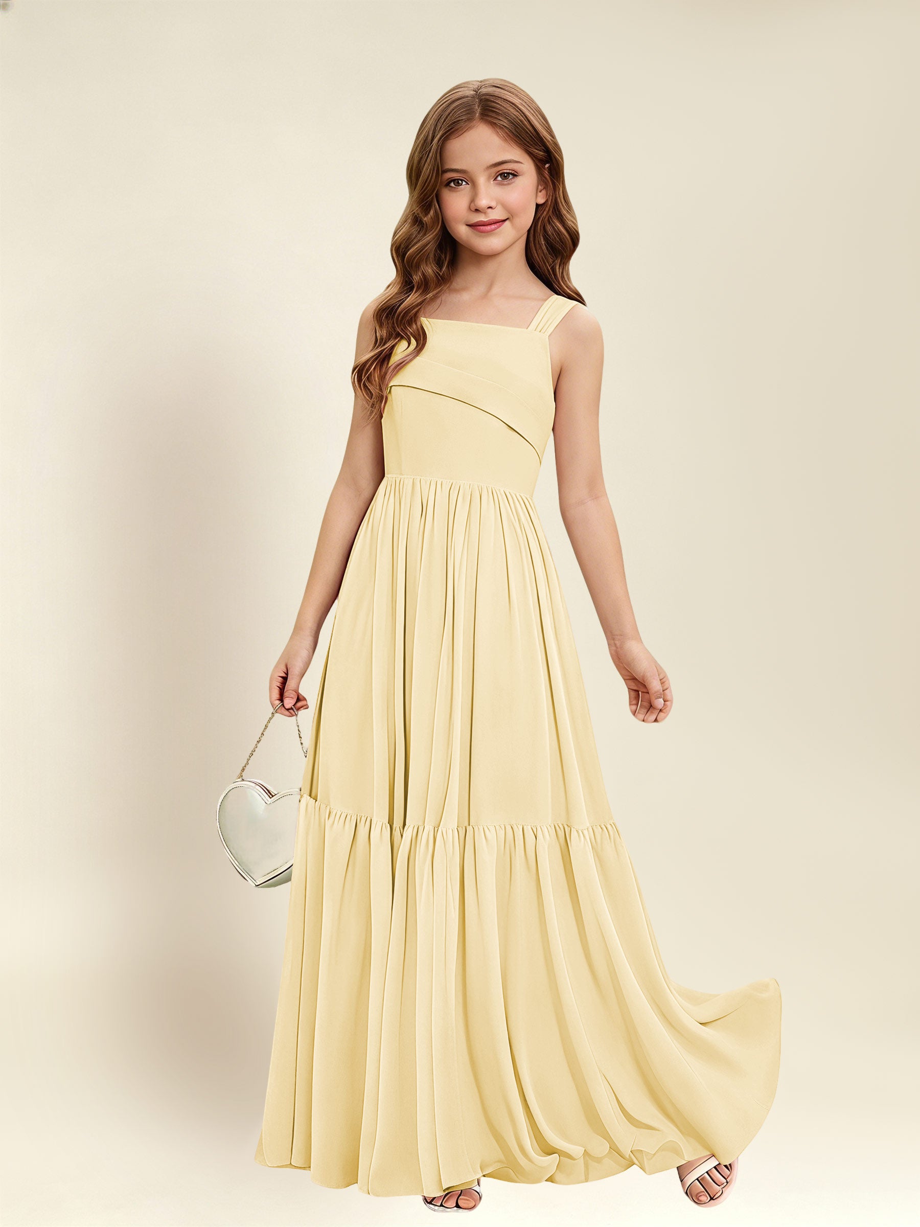 ROVDESY A-Line Square Neck Chiffon  Junior Bridesmaid Dress