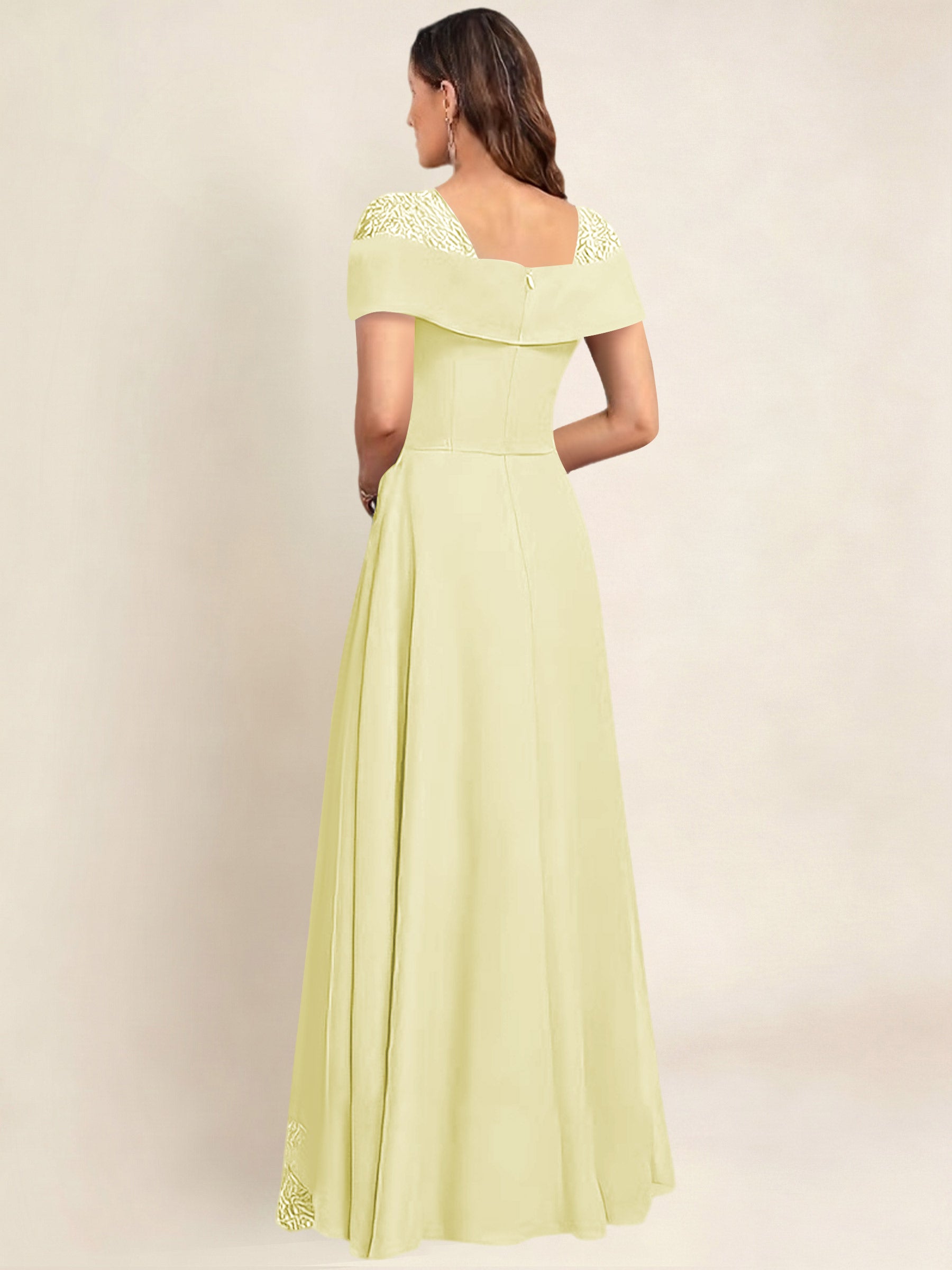ROVDESY A-Line Off The Shoulder Lace Chiffon Long Mother of the Bride Dress Formal Gown
