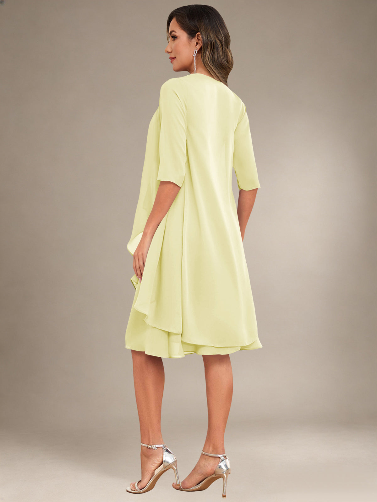 2 Pieces Half Sleeve Chiffon Knee Length Mother Of The Bride Dresses with Jacket