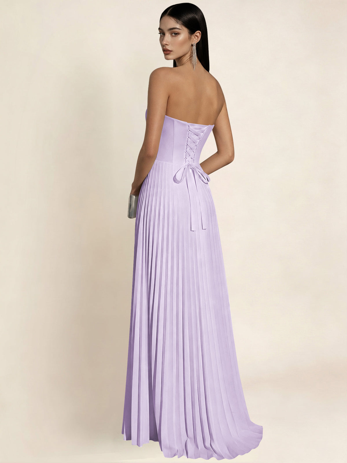 Strapless Satin Pleated A Line Bridesmaid Prom Dress