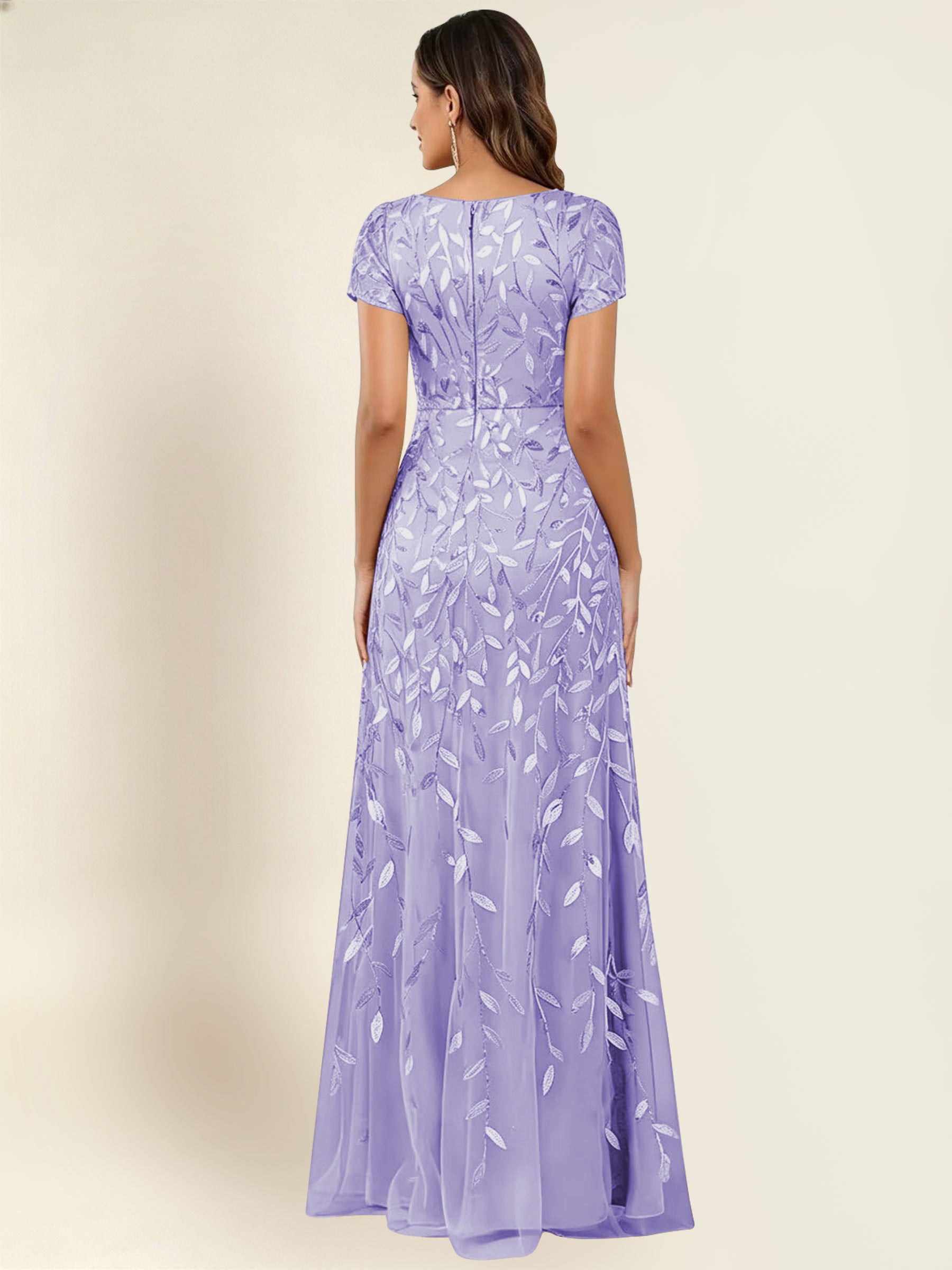 ROVDESY Sequin Mermaid Long Mother Of The Bride Dress With Short Sleeves Formal Gown