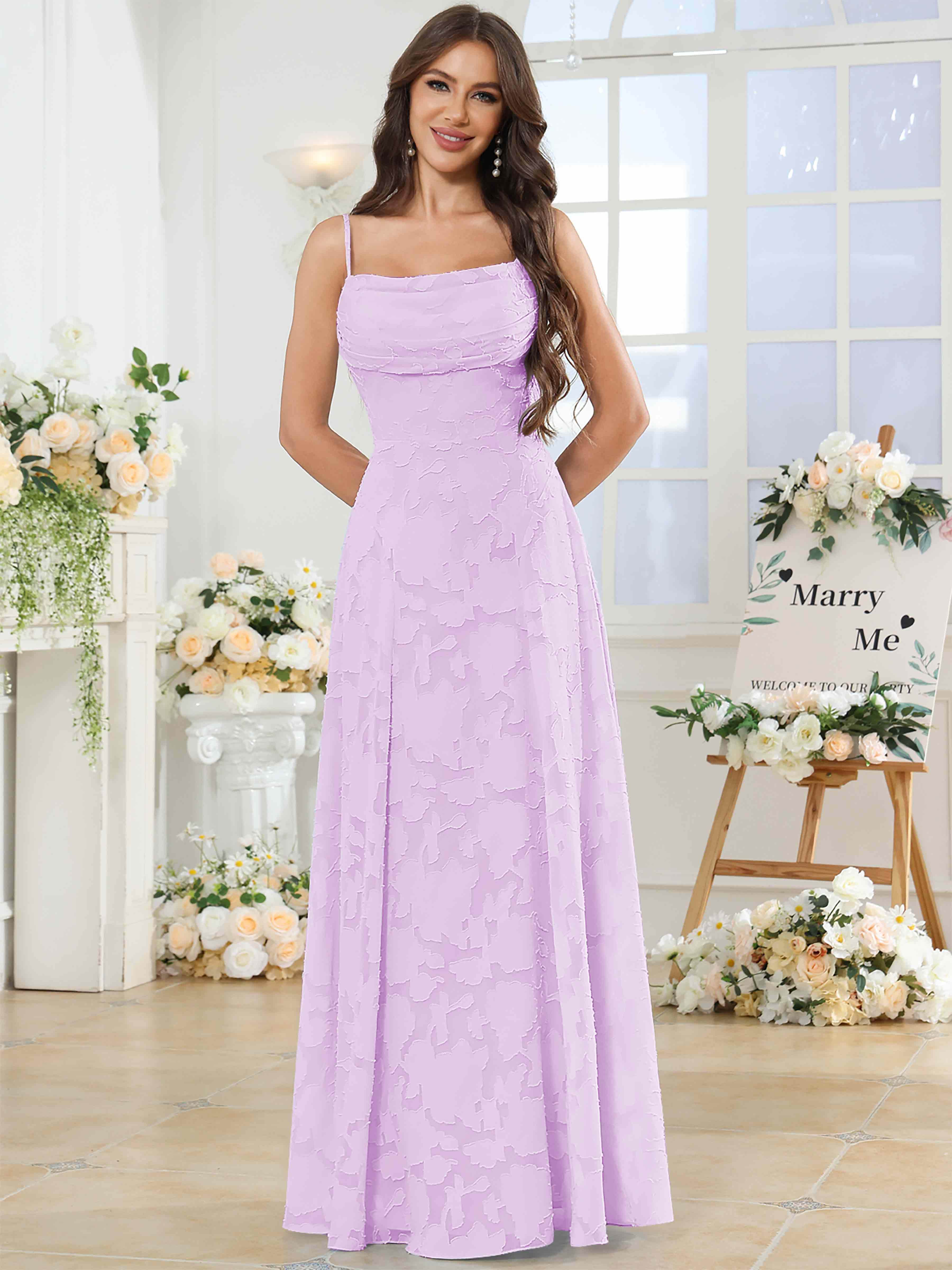 ROVDESY Cowl Chiffon Jacquard Bridesmaid/Prom Dress