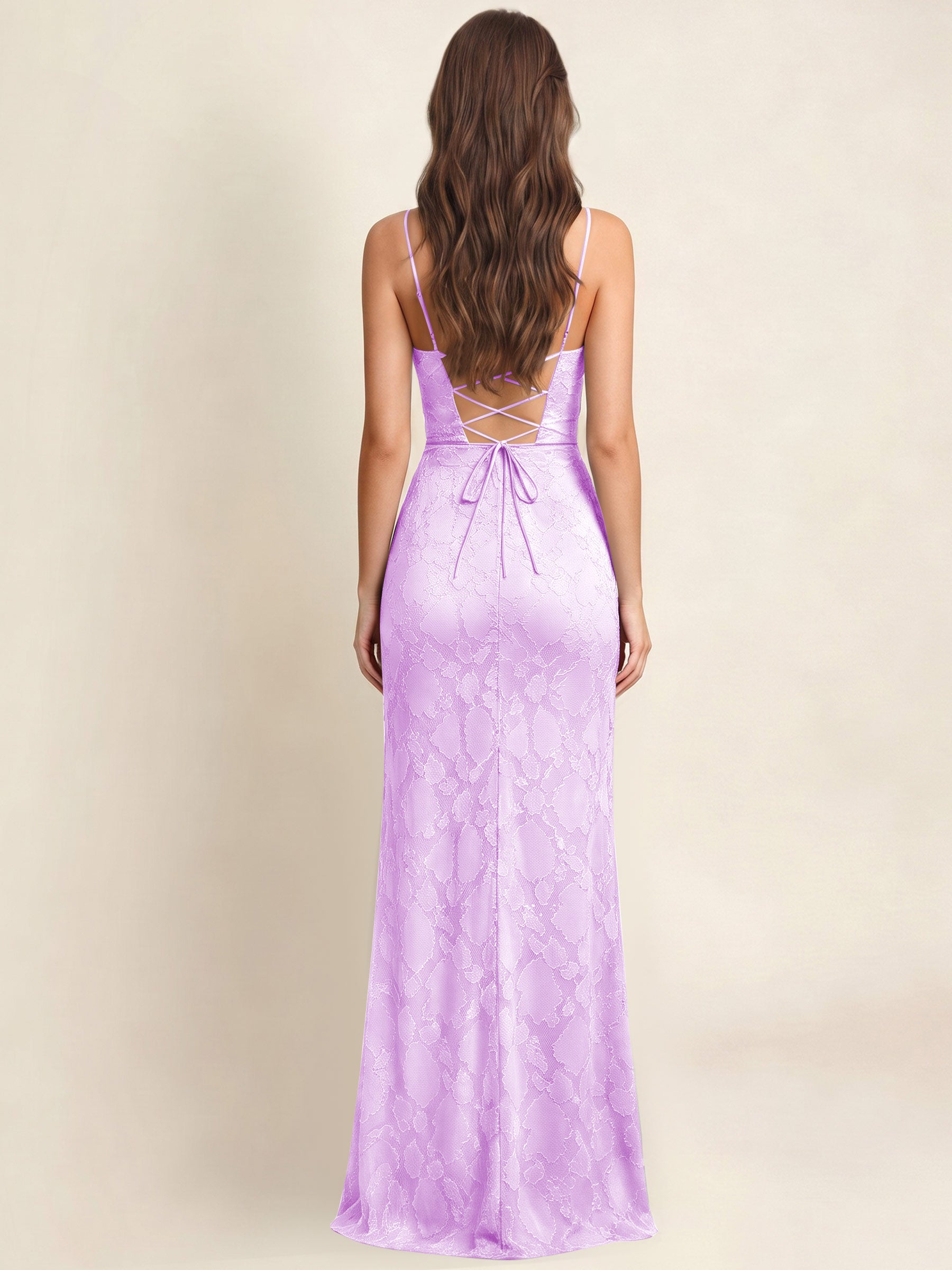 ROVDESY  Cowl Neck Ruffle Mermaid Chiffon Jacquard Bridesmaid/Prom Dress With Slit