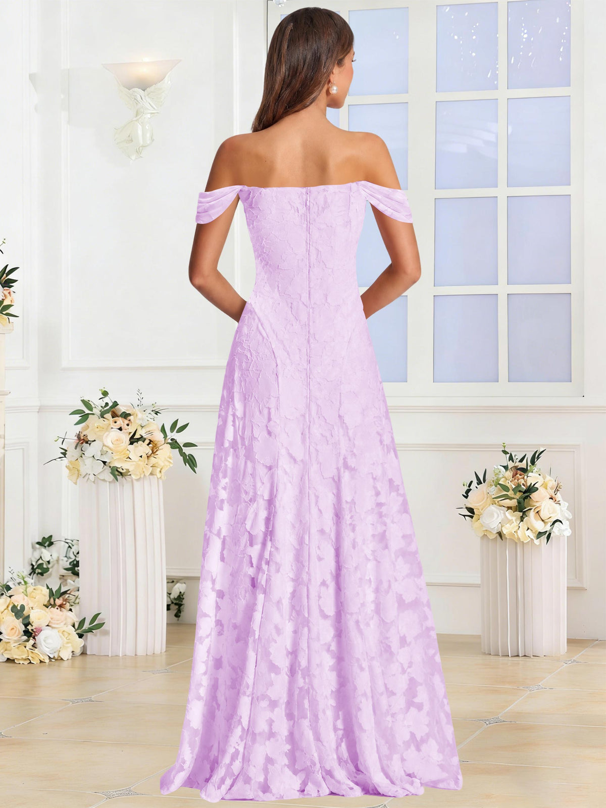 Off the Shoulder Floral Ruched A-line Bridesmaid Dress