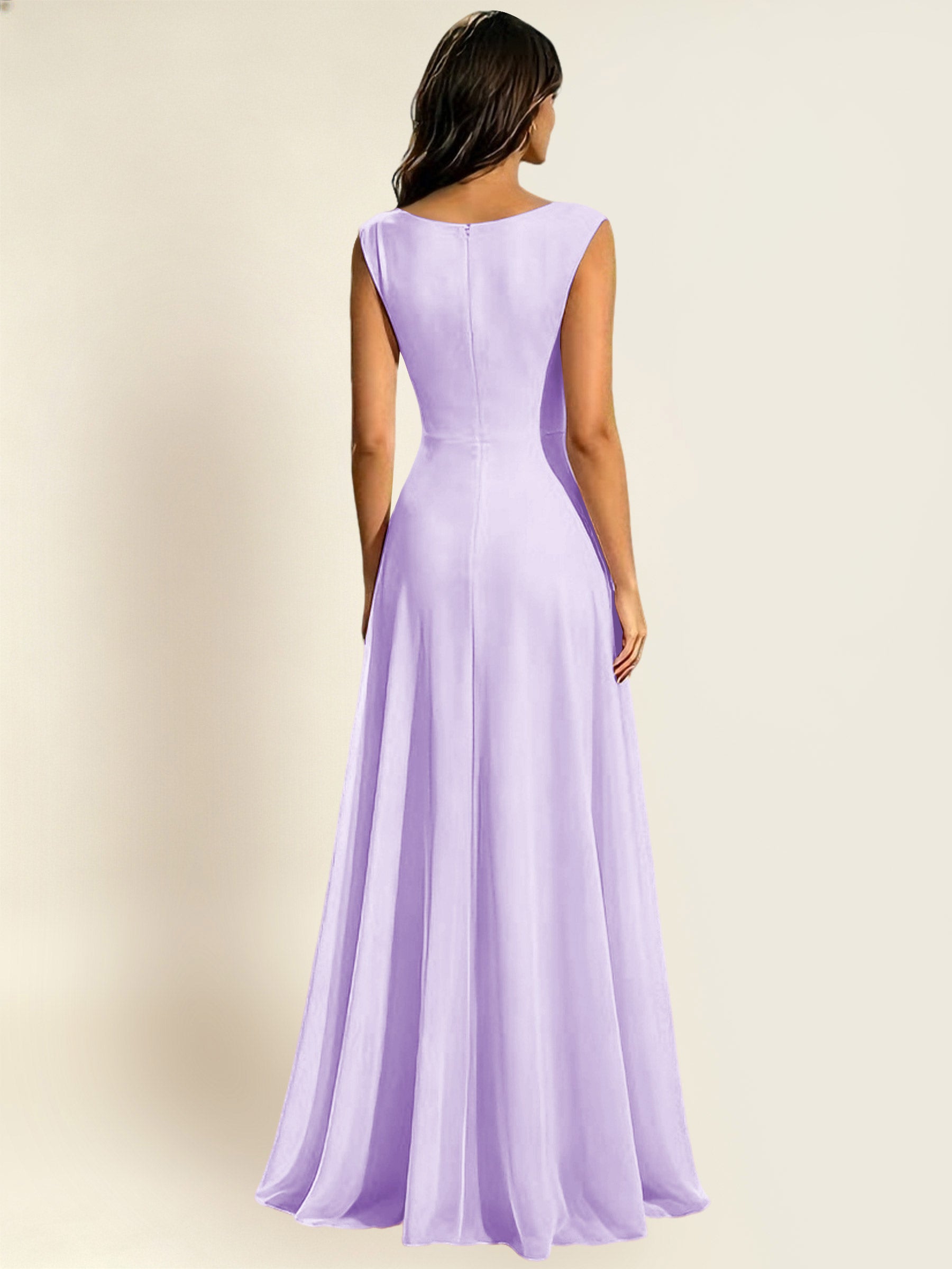 ROVDESY A-Line Chiffon Long Bridesmaid Dress With Sleeveless