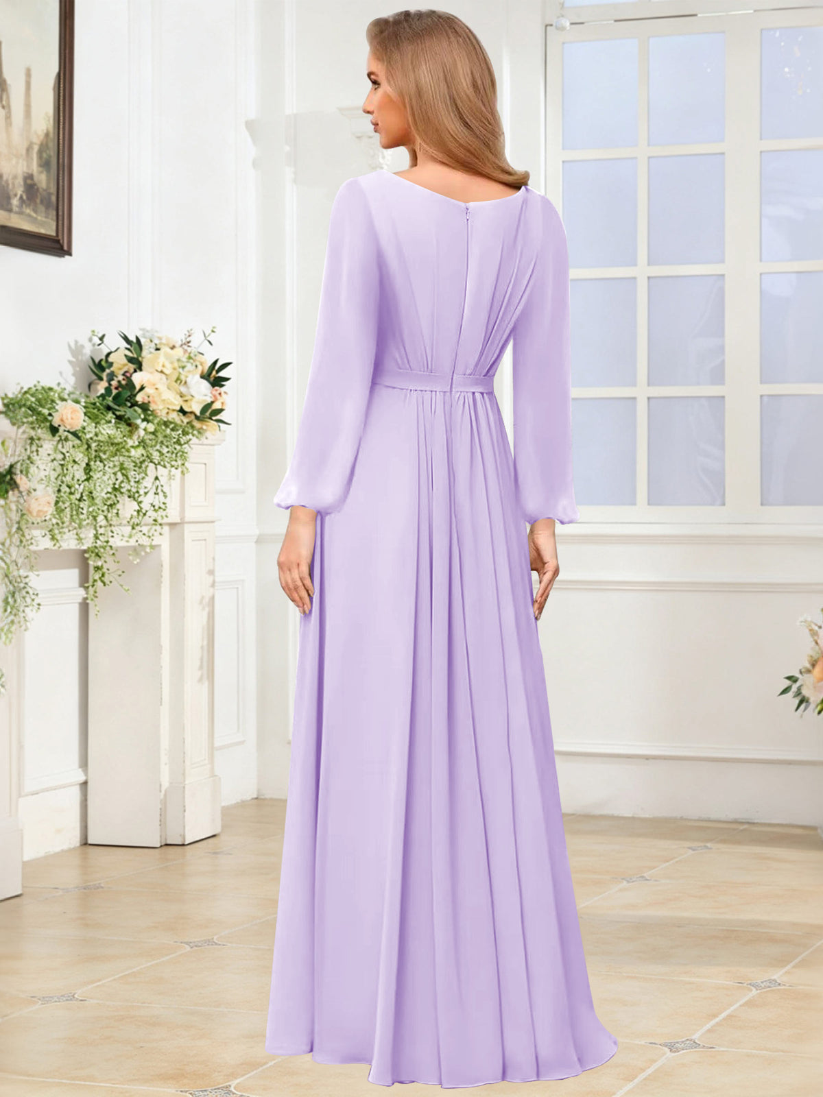 A-Line Chiffon Long Sleeve Bridesmaid Dress