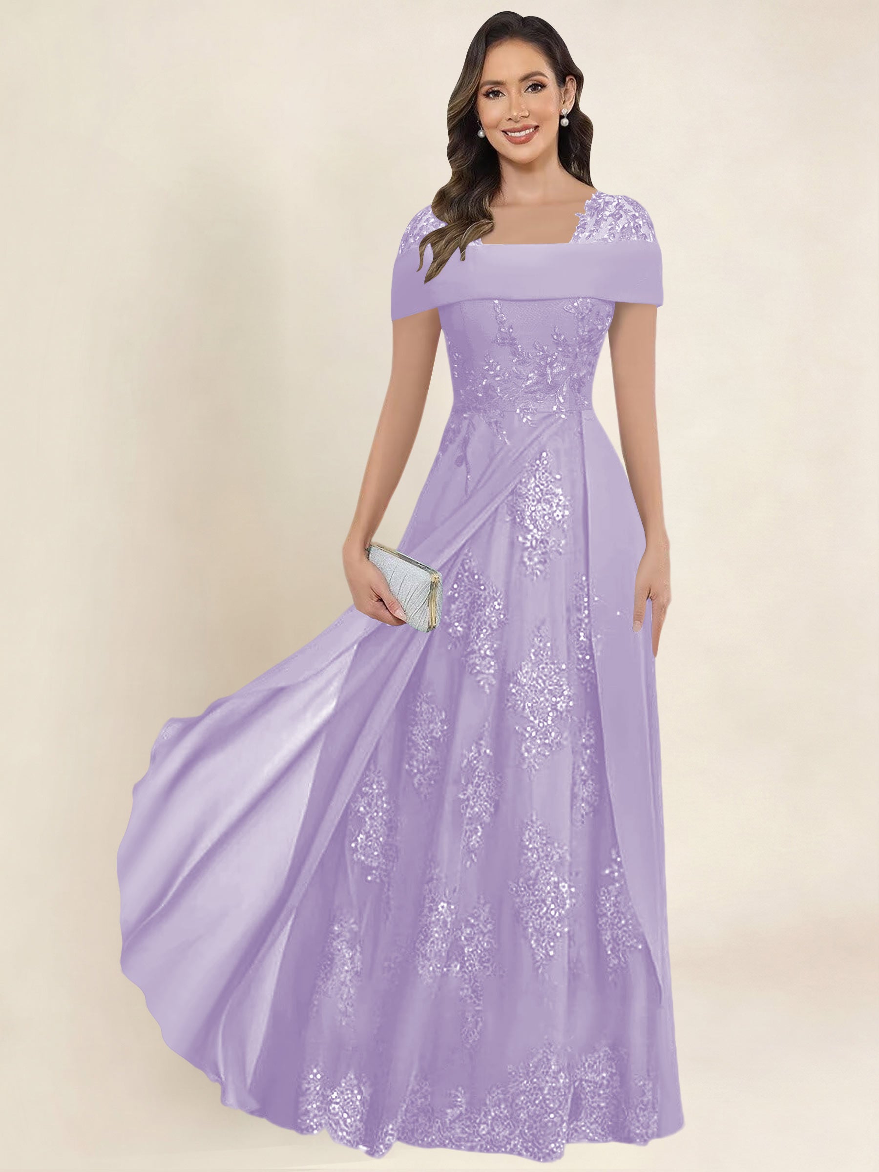 ROVDESY A-Line Off The Shoulder Lace Chiffon Long Mother of the Bride Dress Formal Gown
