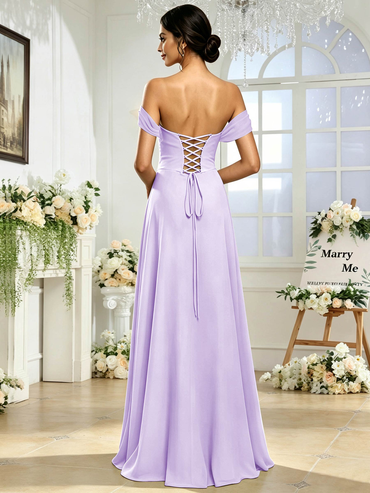 Off the Shoulder Chiffon A Line Long Bridesmaid Dress with Slit