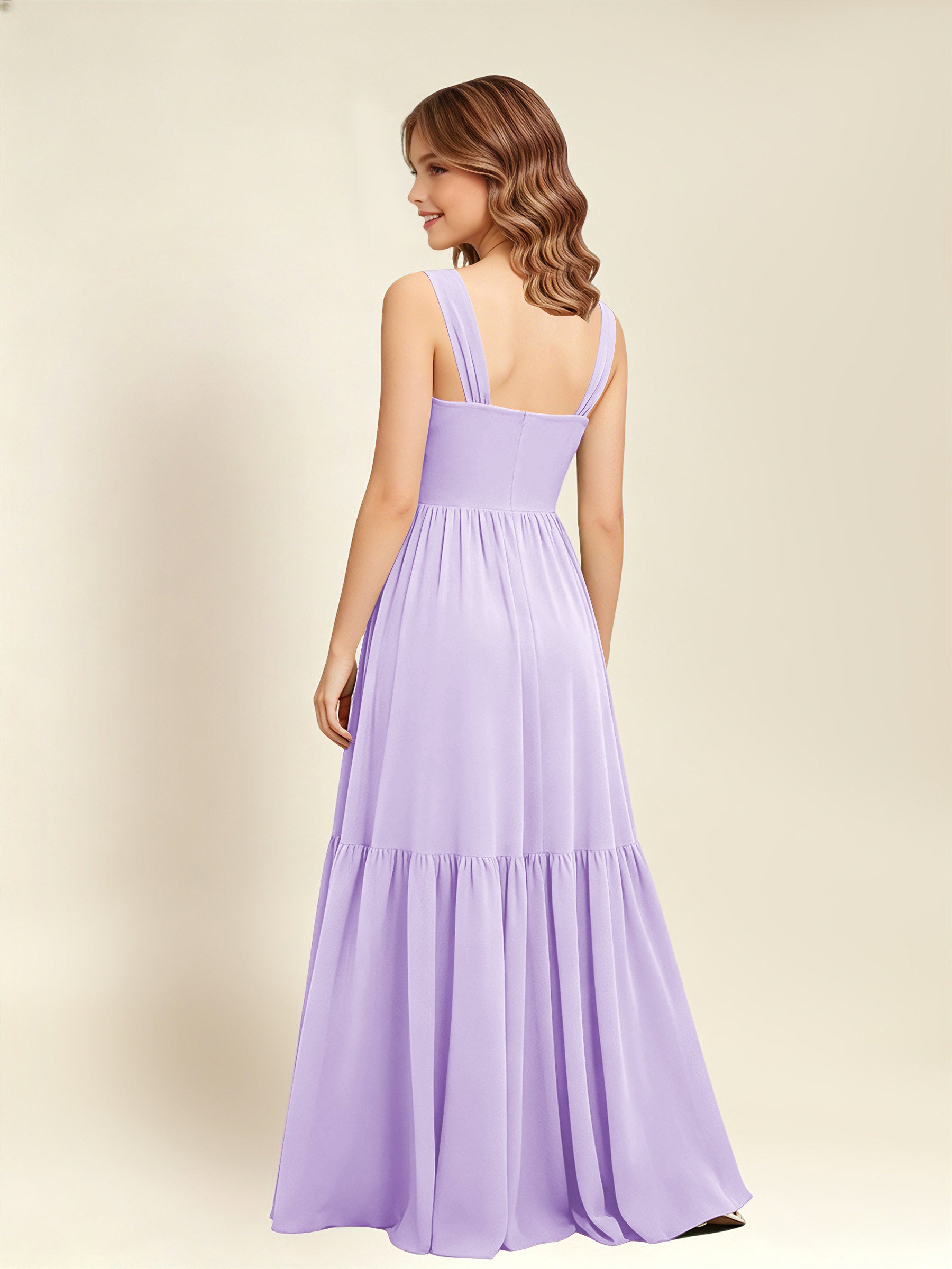 ROVDESY A-Line Square Neck Chiffon  Junior Bridesmaid Dress
