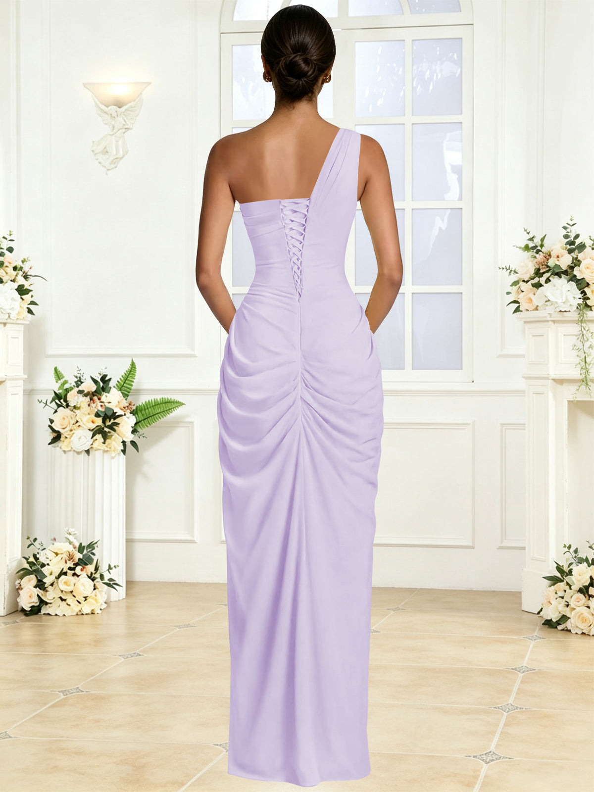 One Shoulder Chiffon Mermaid Long Bridesmaid Dress with Slit