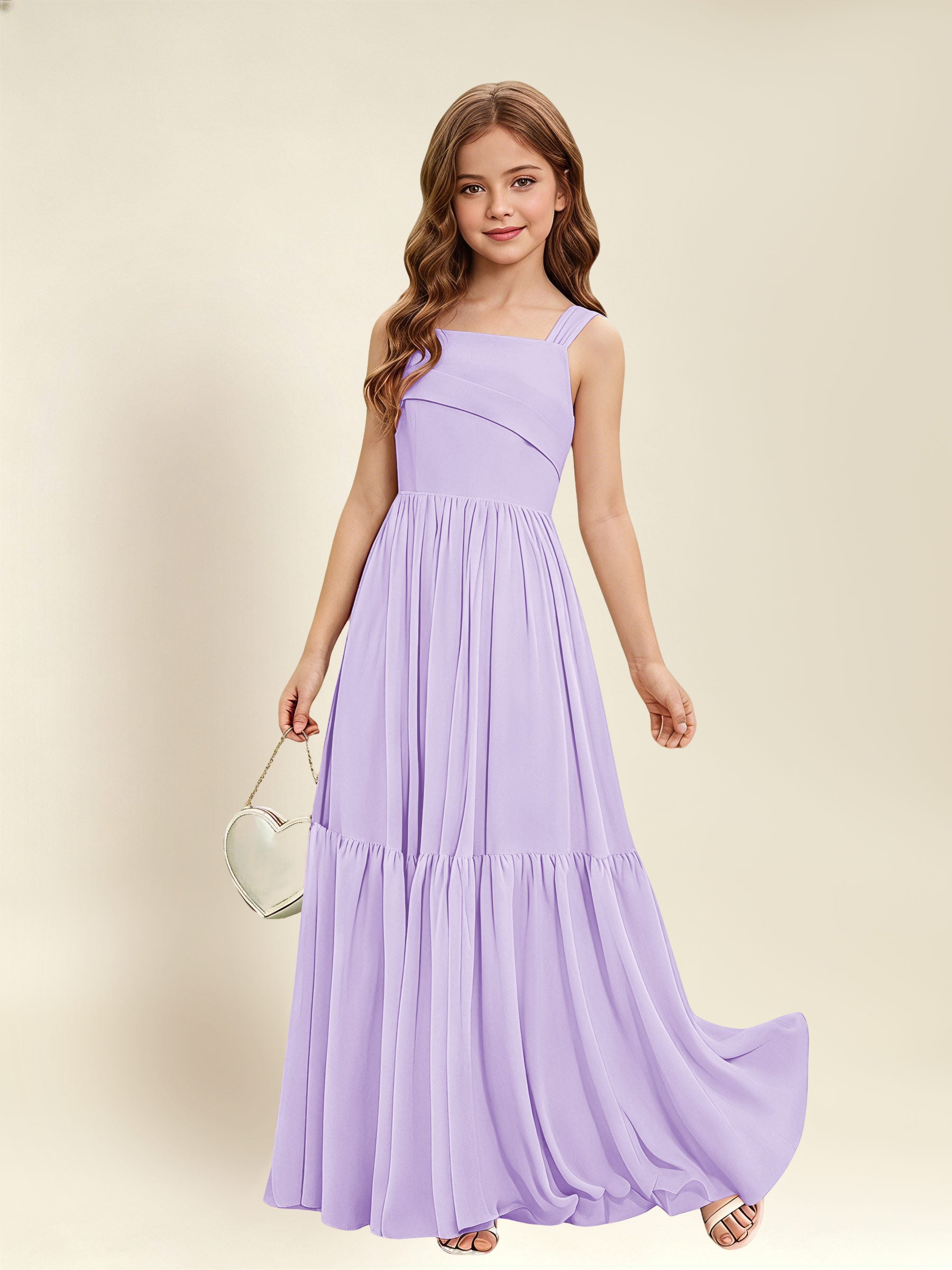 ROVDESY A-Line Square Neck Chiffon  Junior Bridesmaid Dress