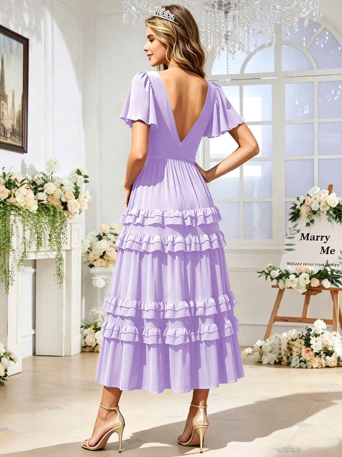 A Line Chiffon Pleated Bridesmaid Dress with Sleeves