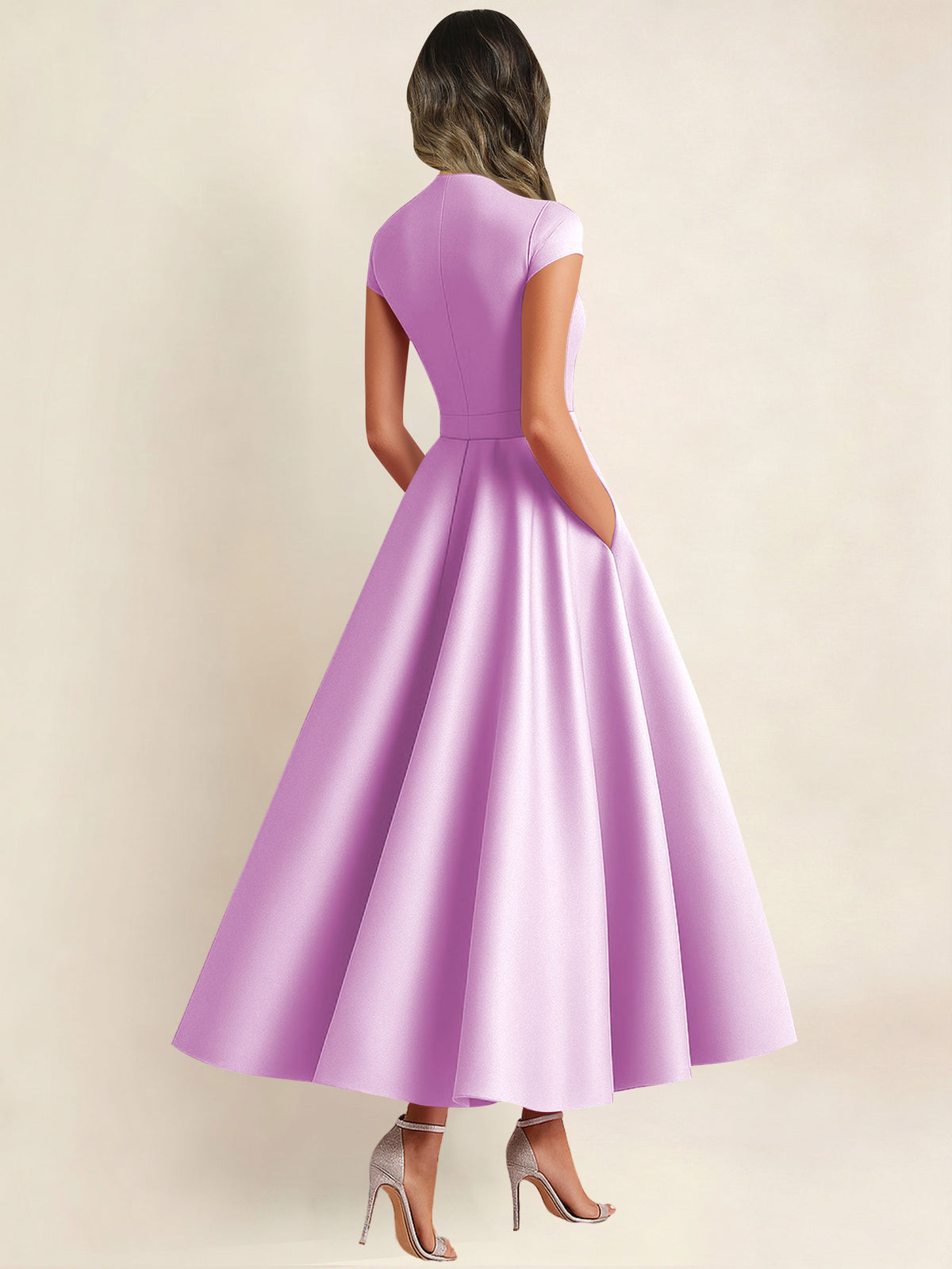 A Line V Neck 3D Flower Satin Mother of the Bride Dress