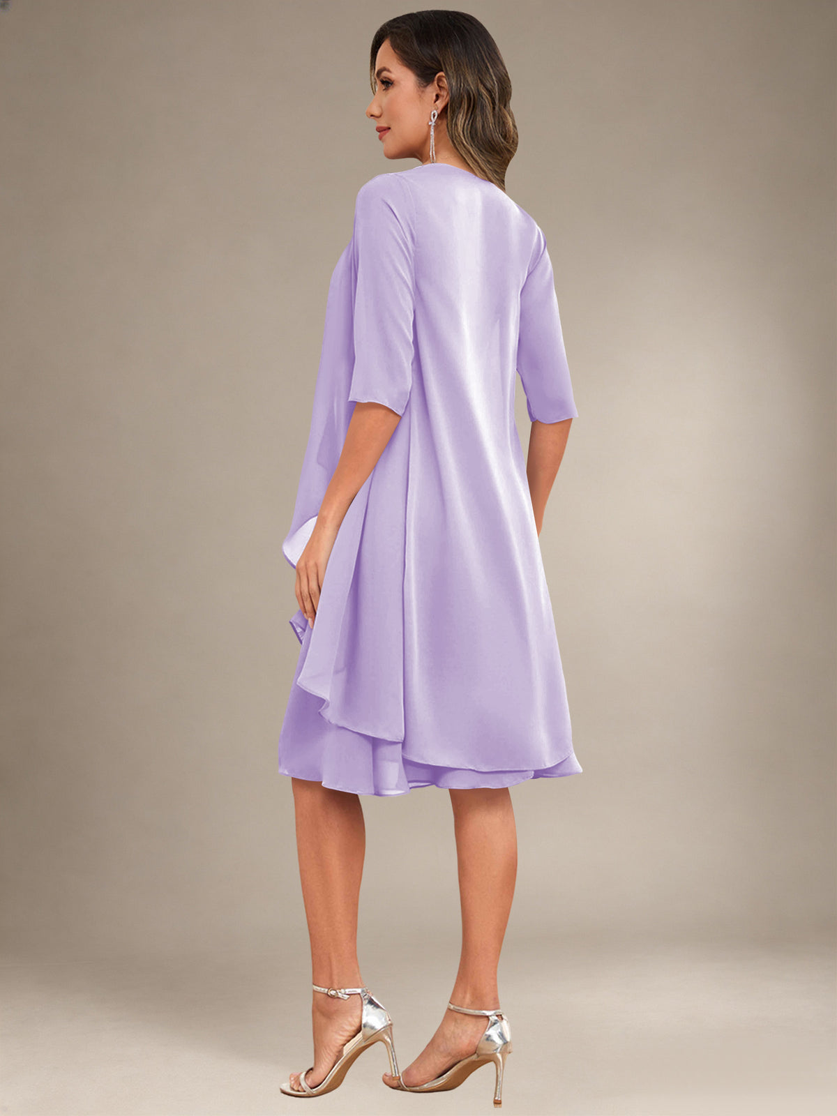 2 Pieces Half Sleeve Chiffon Knee Length Mother Of The Bride Dresses with Jacket