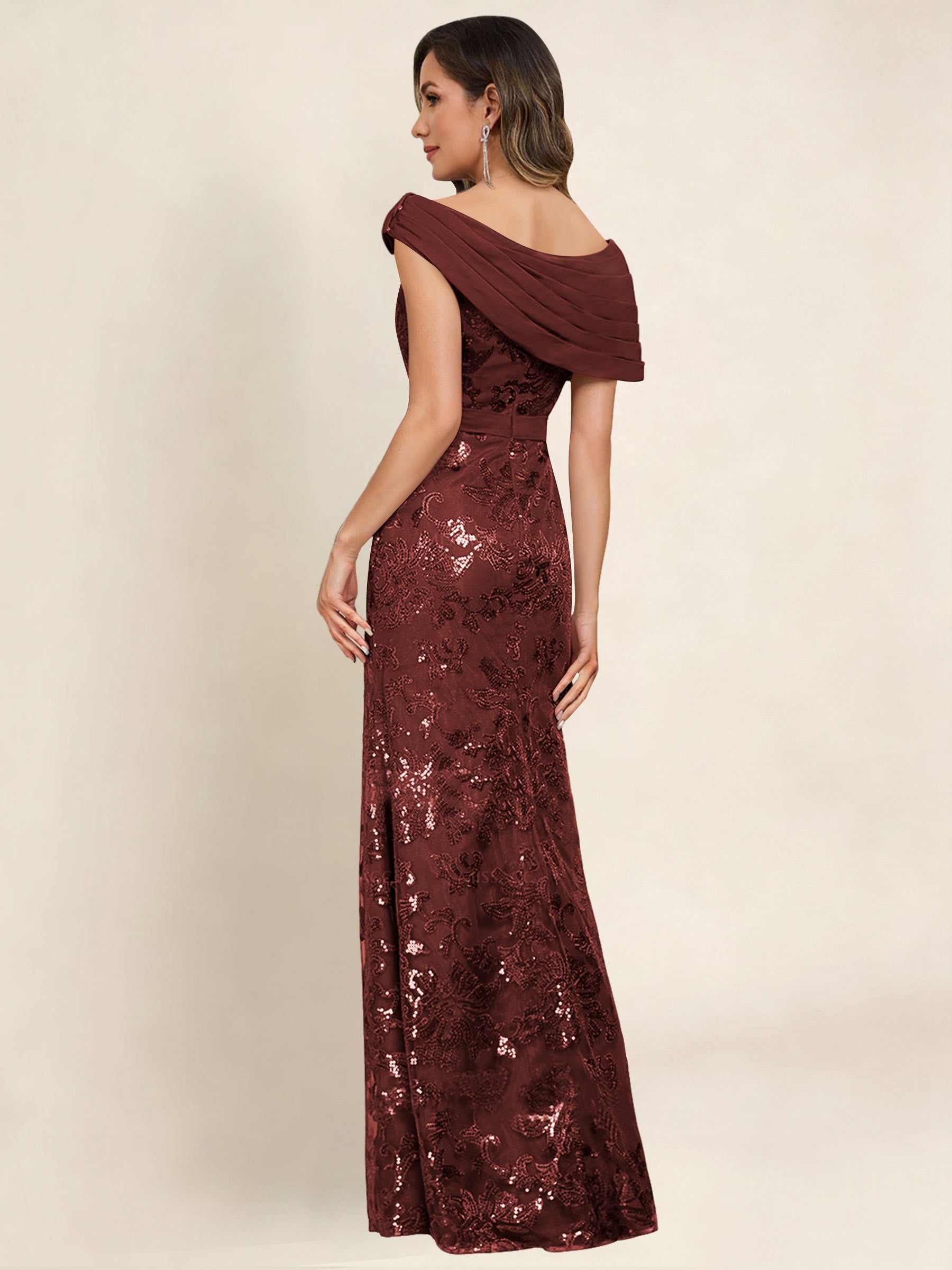 ROVDESY Off the Shoulder Sequin Mermaid Long Mother Of The Bride Dress Formal Gown