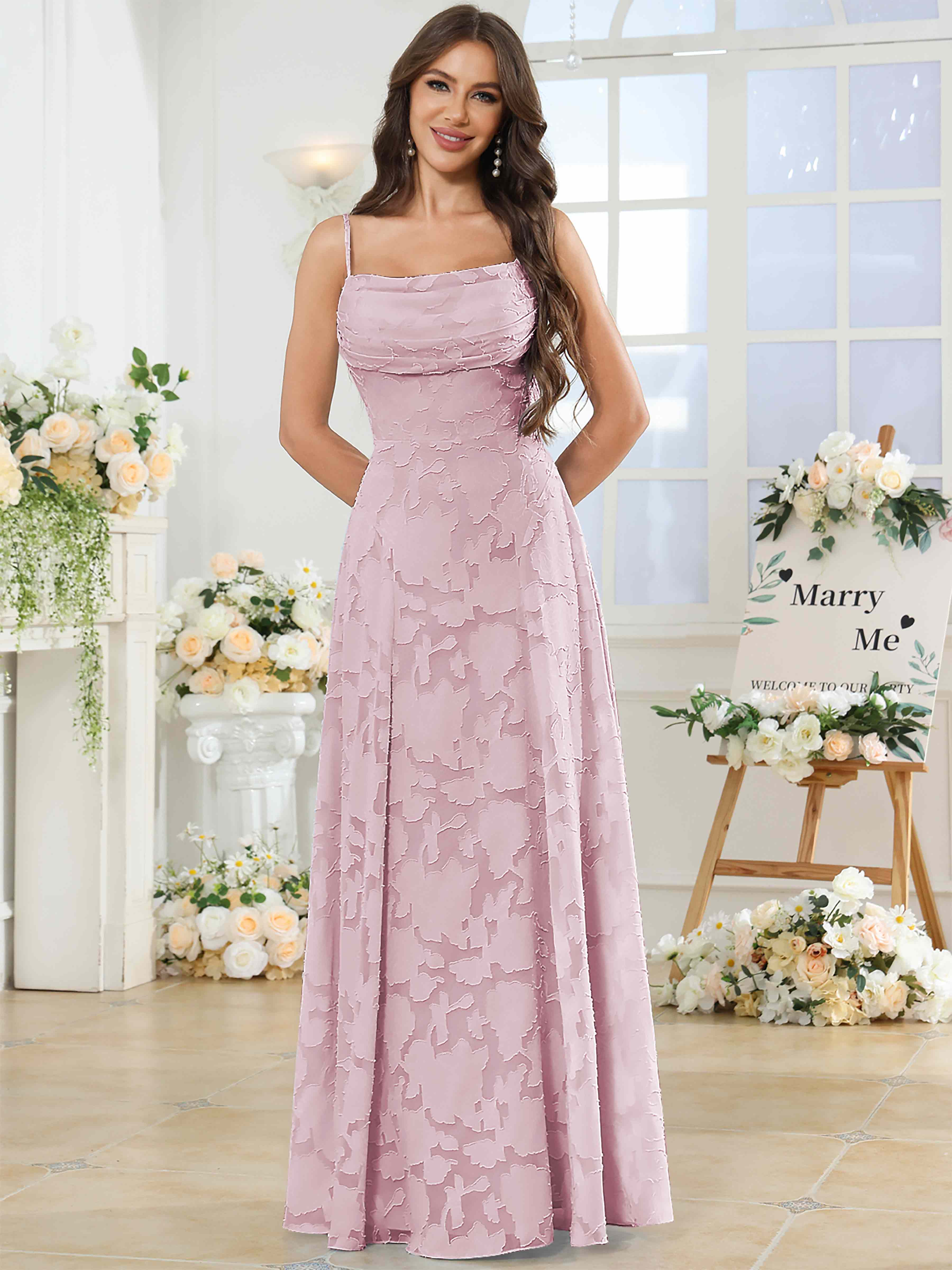 ROVDESY Cowl Chiffon Jacquard Bridesmaid/Prom Dress