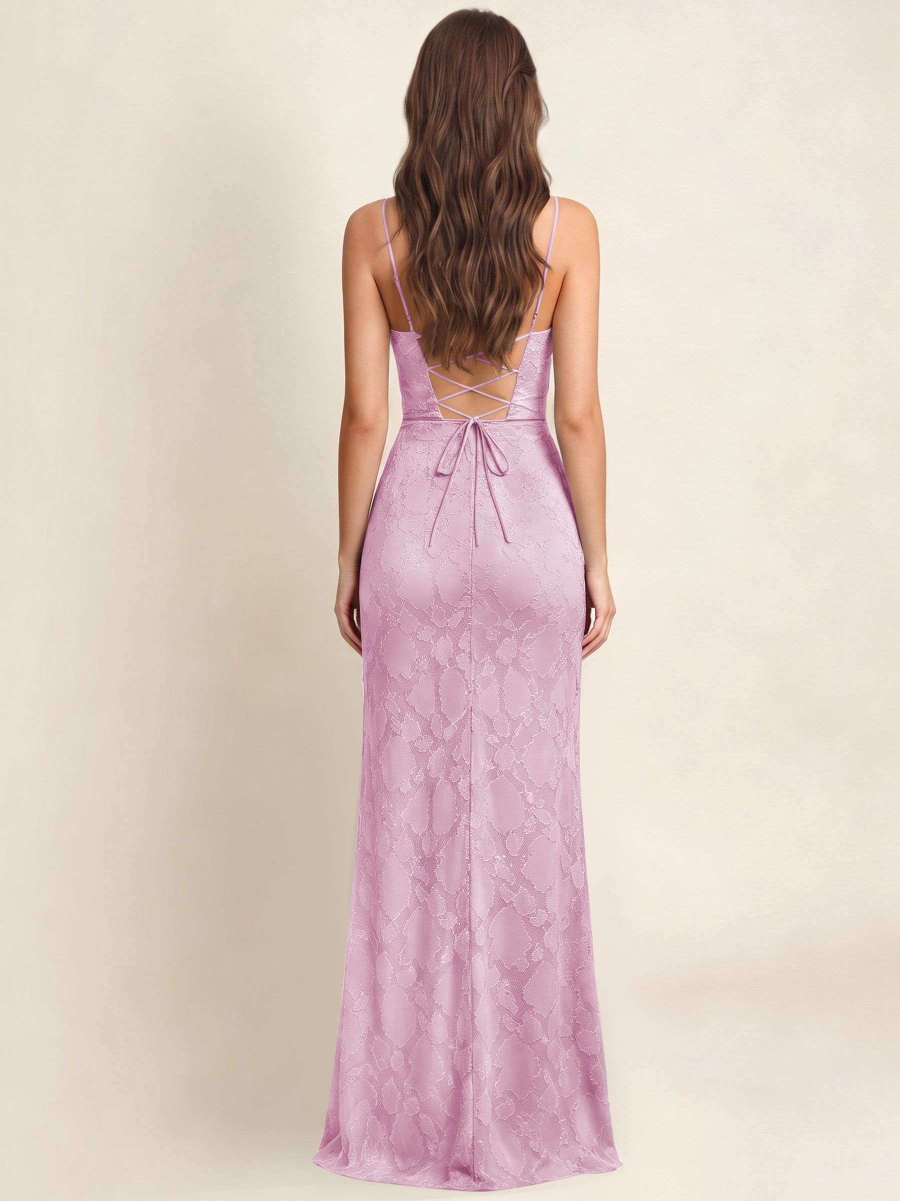 ROVDESY  Cowl Neck Ruffle Mermaid Chiffon Jacquard Bridesmaid/Prom Dress With Slit