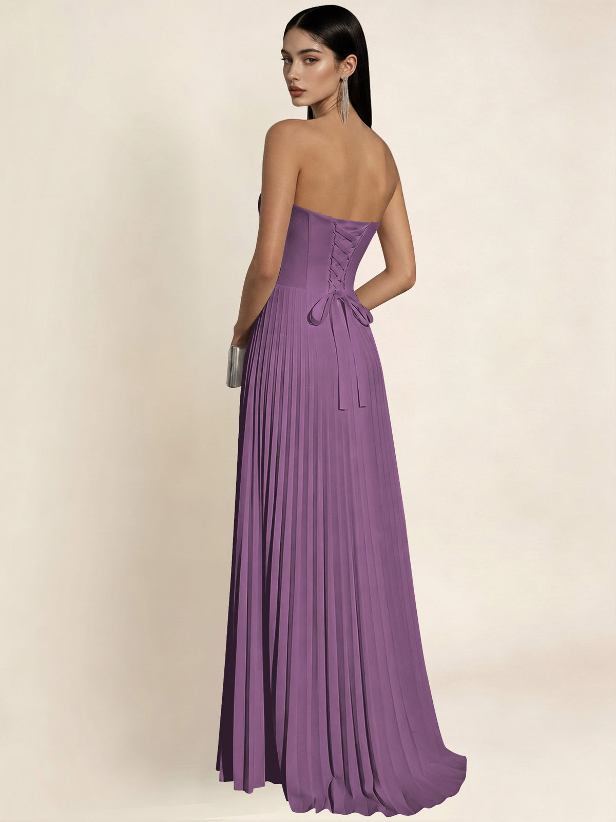 Strapless Satin Pleated A Line Bridesmaid Prom Dress