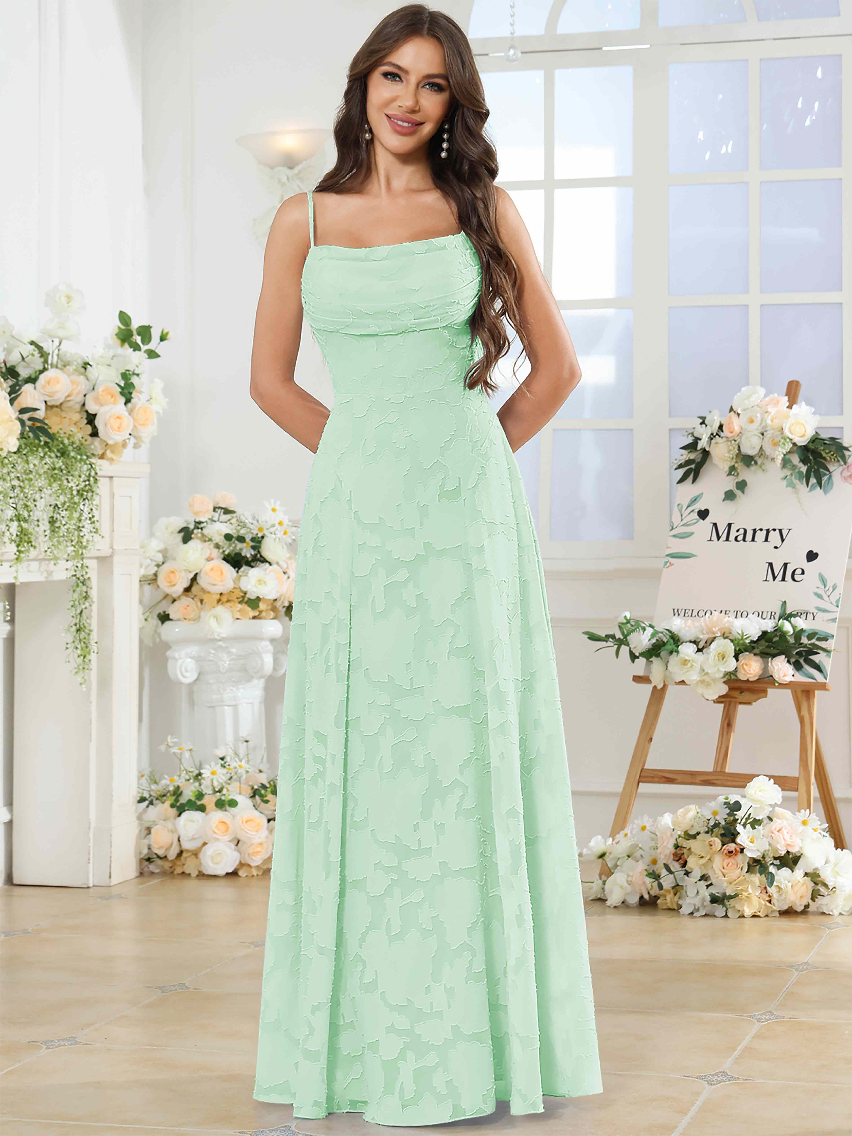 ROVDESY Cowl Chiffon Jacquard Bridesmaid/Prom Dress