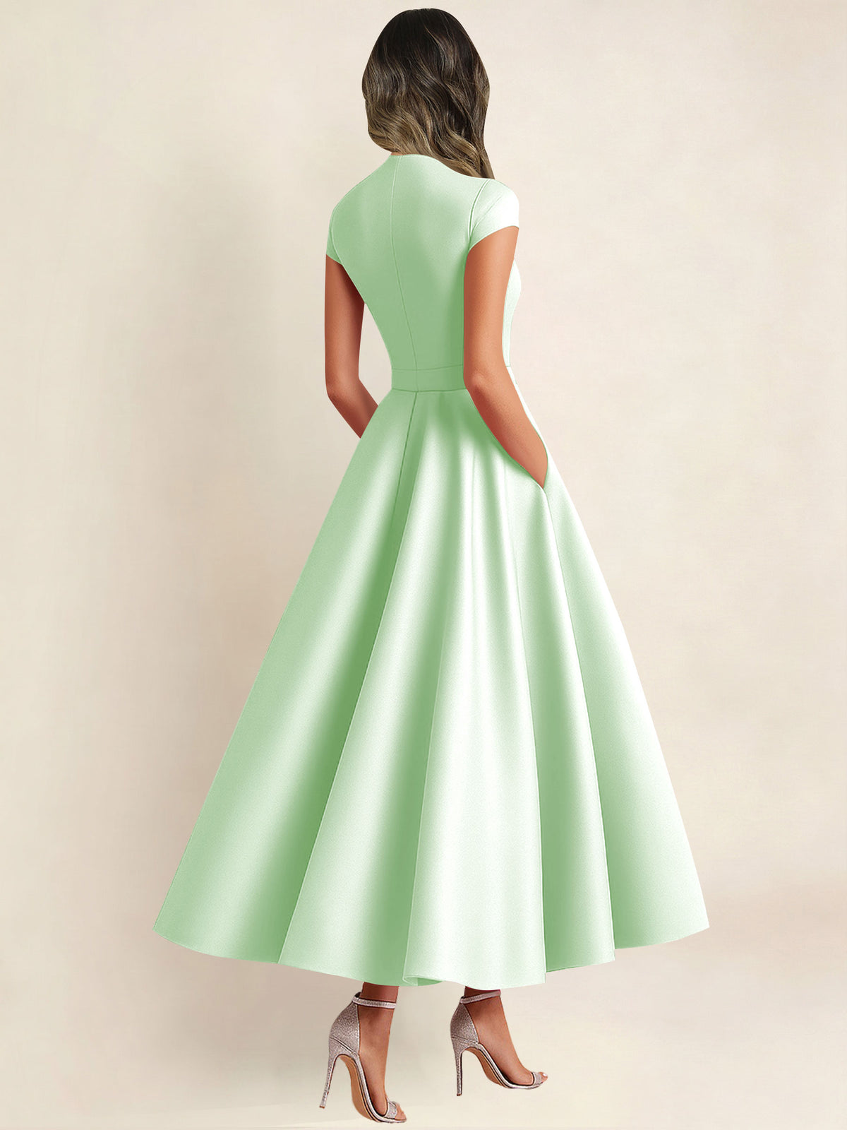 A Line V Neck 3D Flower Satin Mother of the Bride Dress