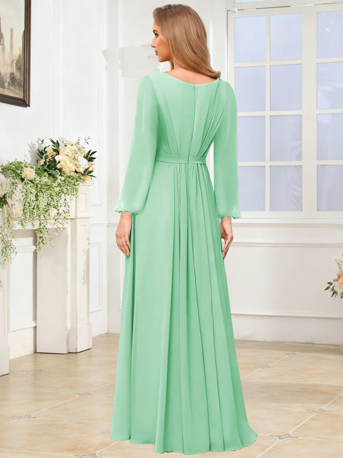 A-Line Chiffon Long Sleeve Bridesmaid Dress