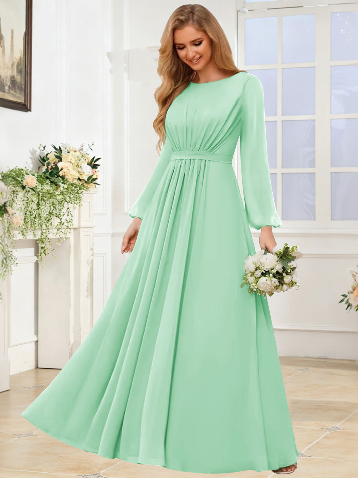 A-Line Chiffon Long Sleeve Bridesmaid Dress