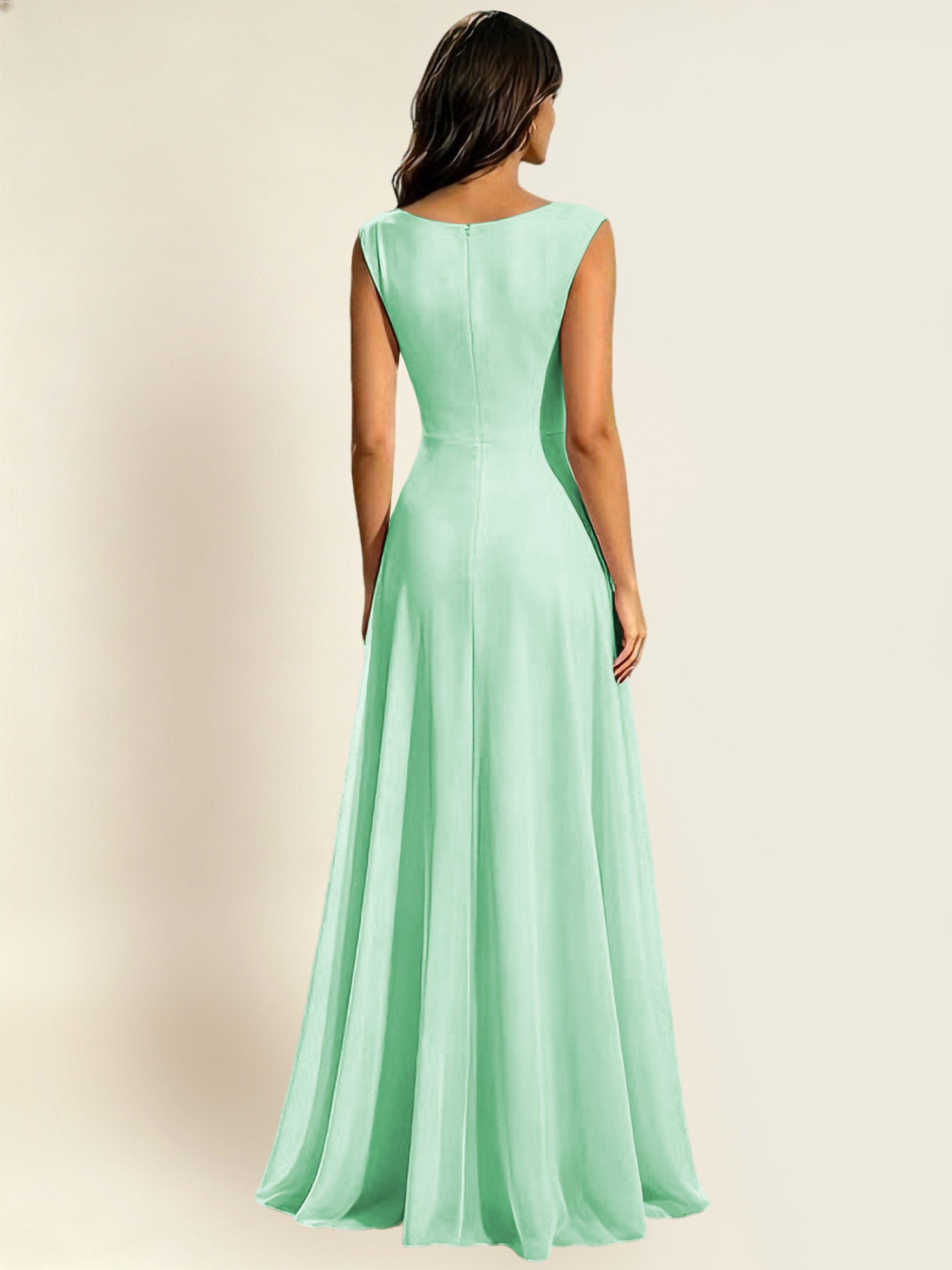 ROVDESY A-Line Chiffon Long Bridesmaid Dress With Sleeveless