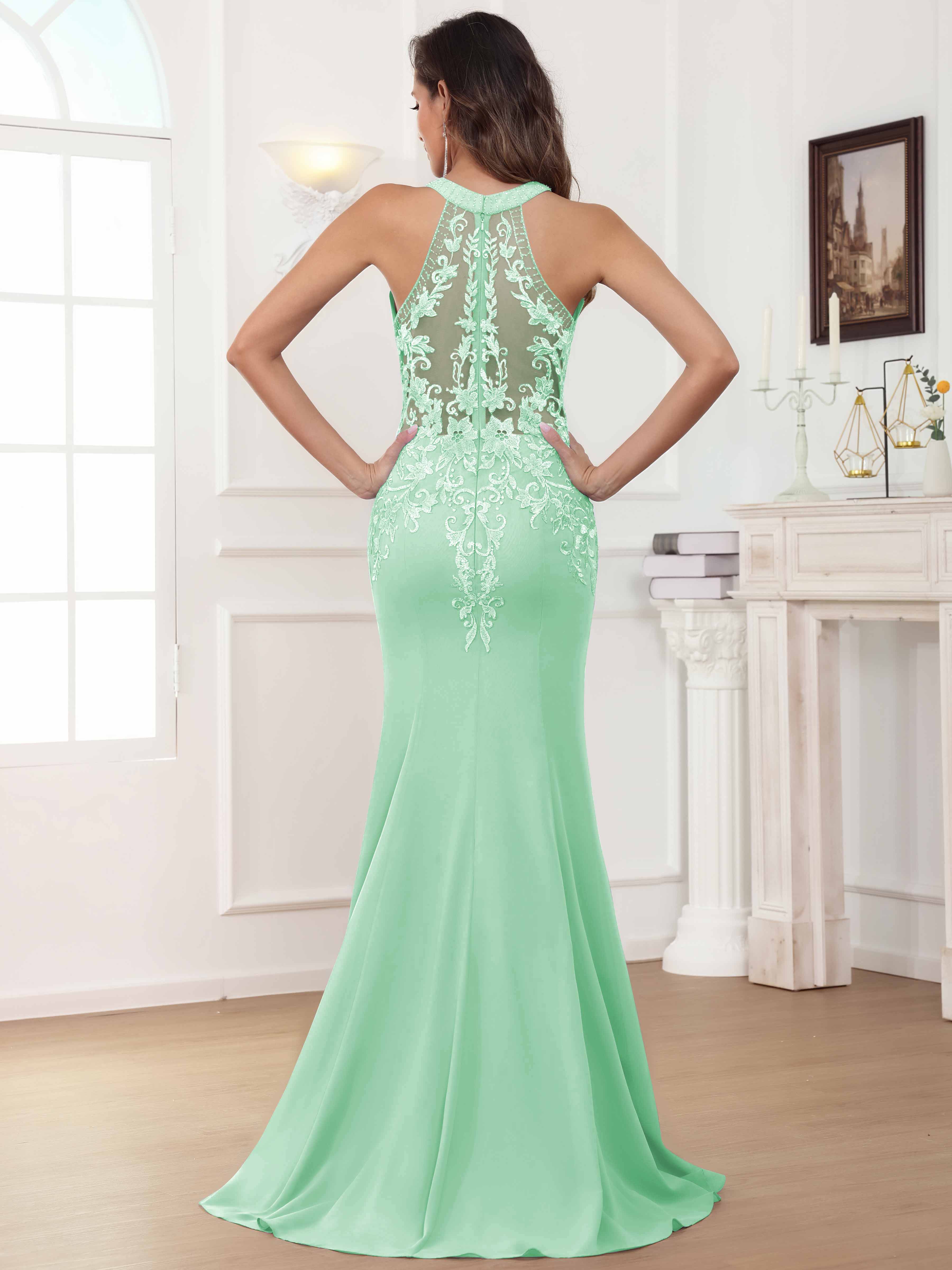 ROVDESY Halter Mermaid Lace Mother Of The Bride Dress With Jacket