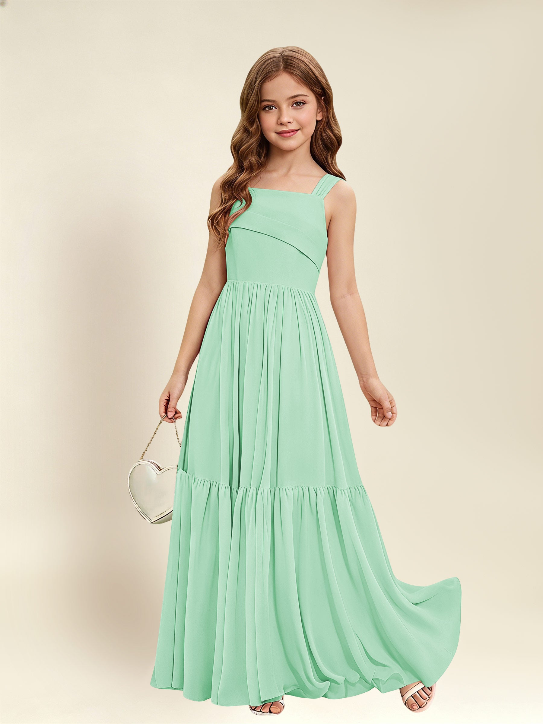 ROVDESY A-Line Square Neck Chiffon  Junior Bridesmaid Dress