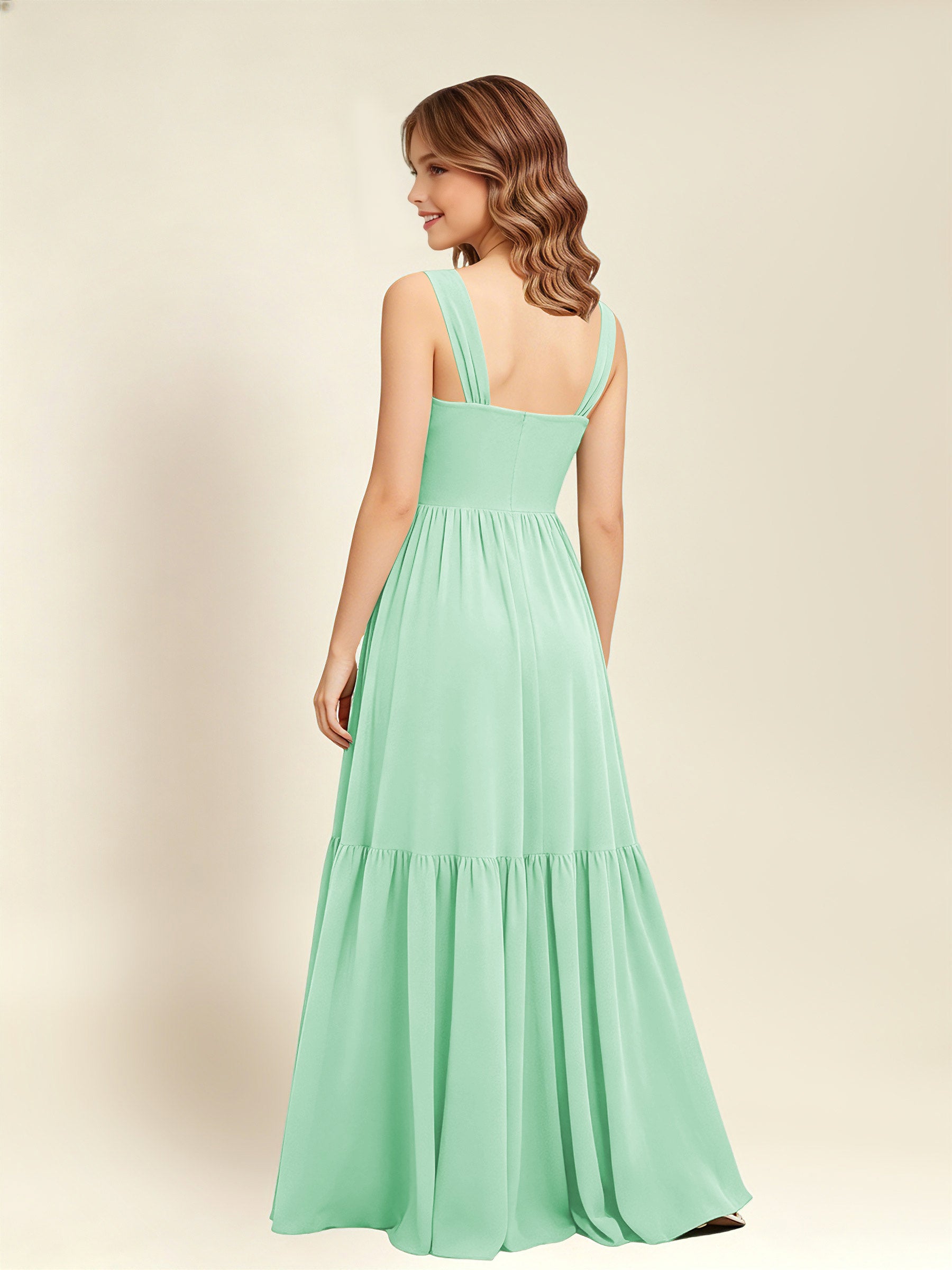 ROVDESY A-Line Square Neck Chiffon  Junior Bridesmaid Dress