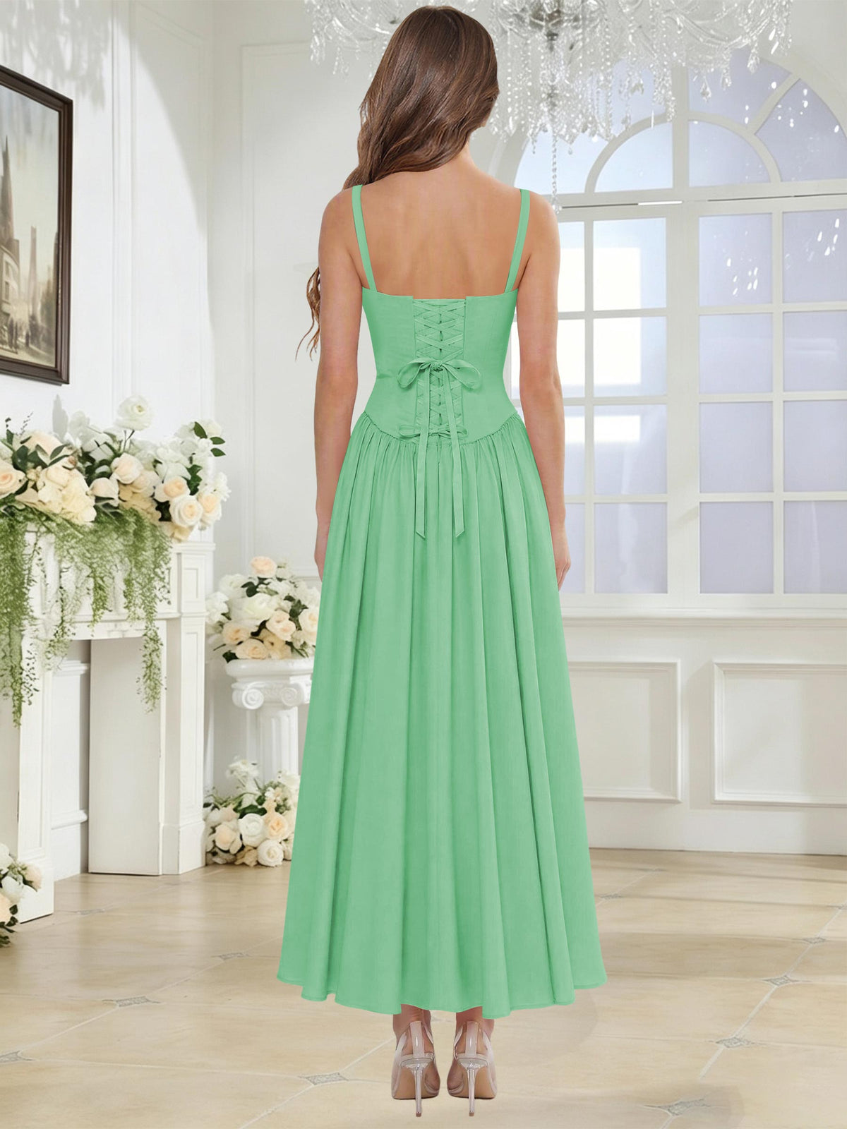 Spaghetti Strap Chiffon Ruched A Line Bridesmaid Dress