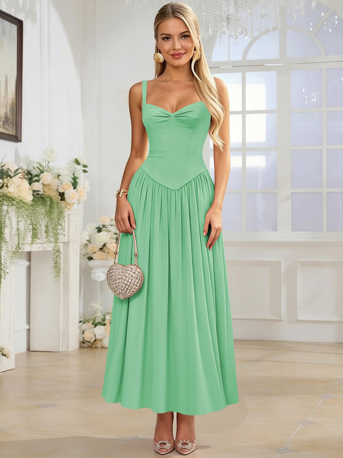 Spaghetti Strap Chiffon Ruched A Line Bridesmaid Dress