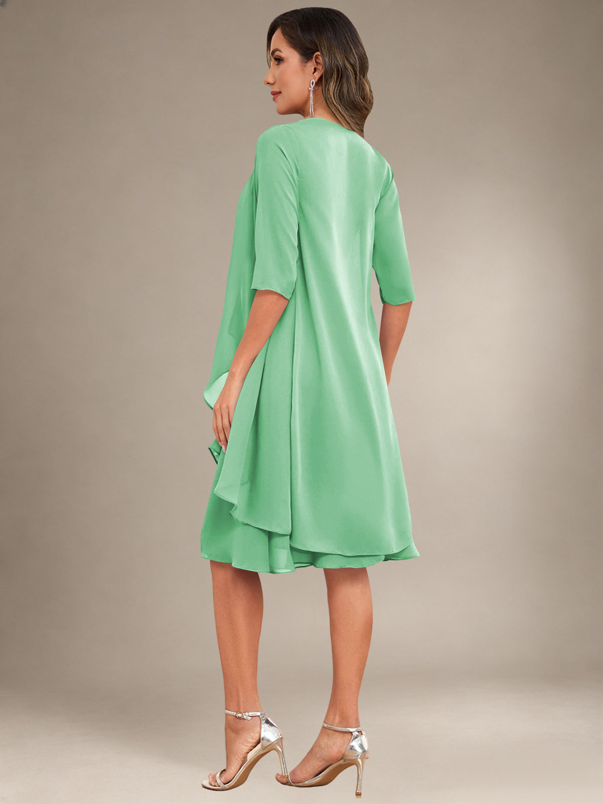 2 Pieces Half Sleeve Chiffon Knee Length Mother Of The Bride Dresses with Jacket