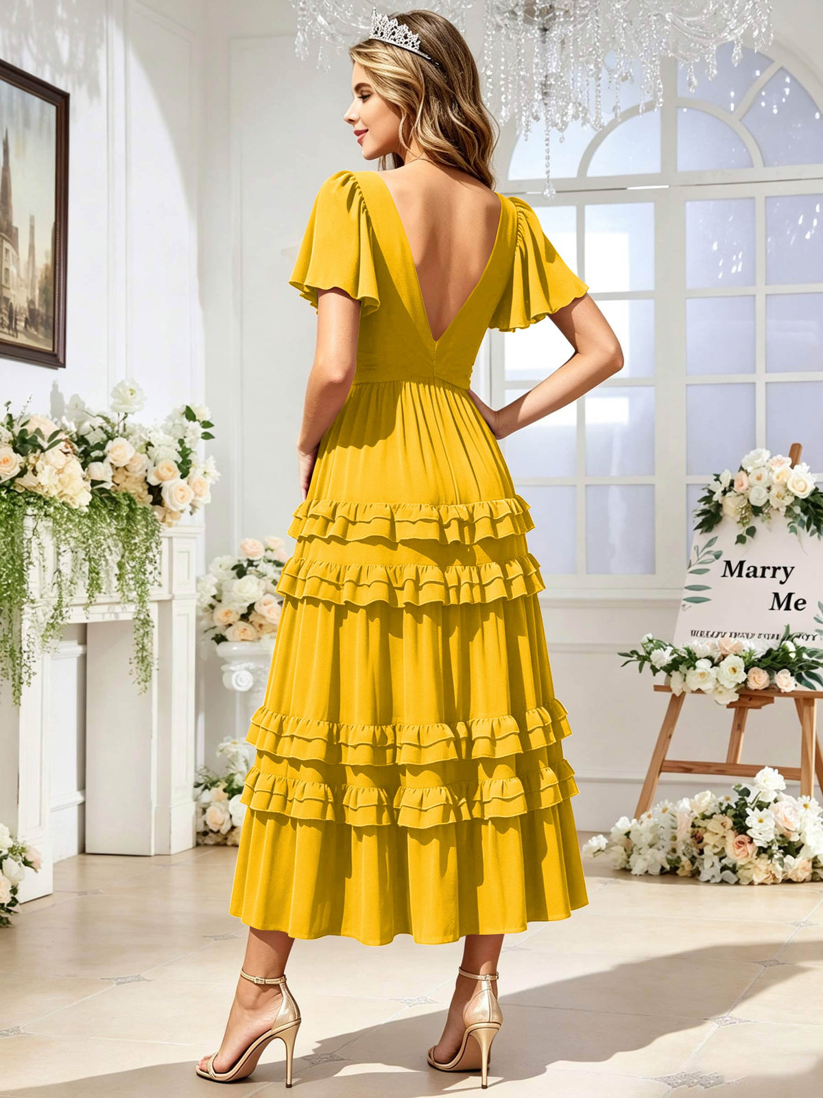 A Line Chiffon Pleated Bridesmaid Dress with Sleeves