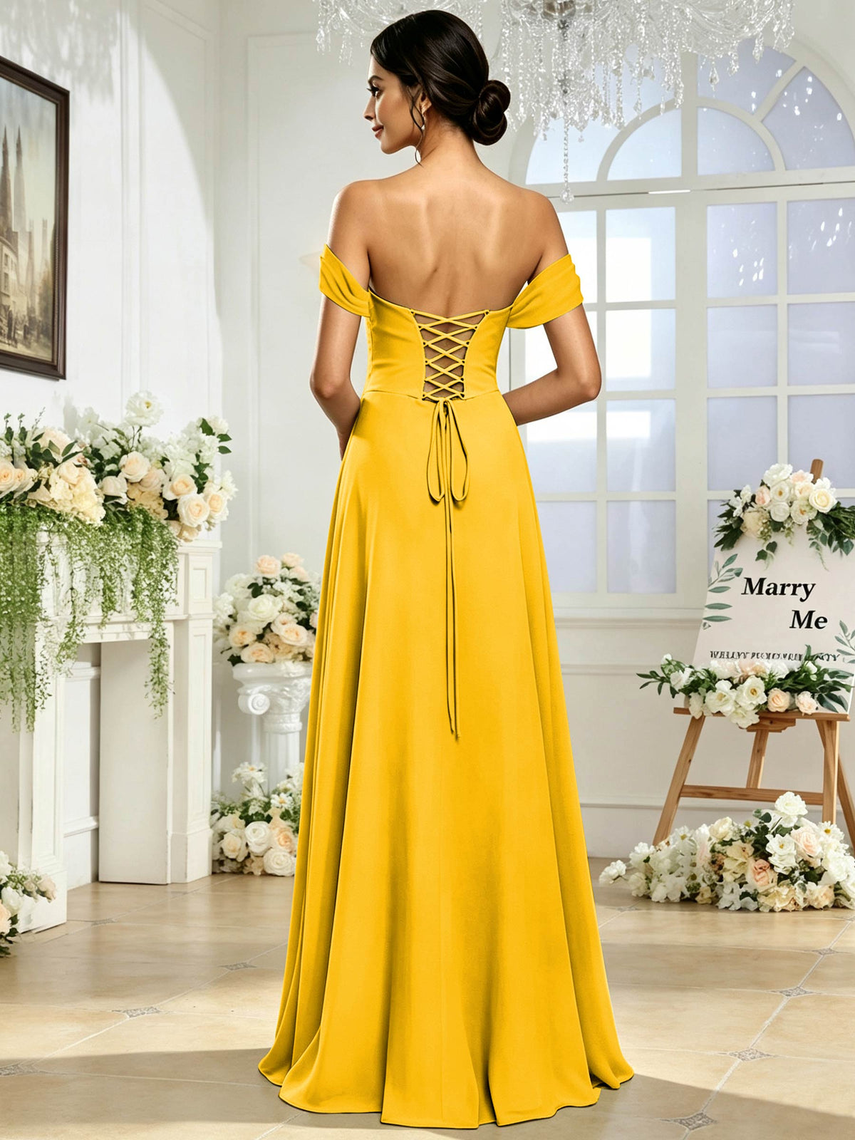 Off the Shoulder Chiffon A Line Long Bridesmaid Dress with Slit