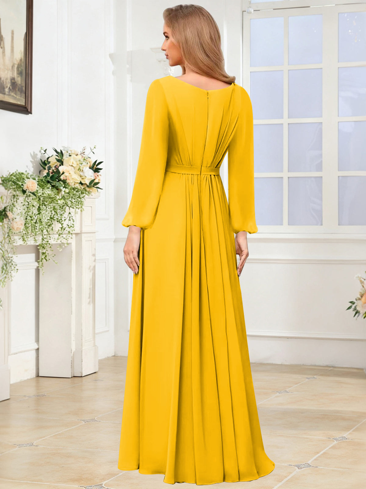 A-Line Chiffon Long Sleeve Bridesmaid Dress