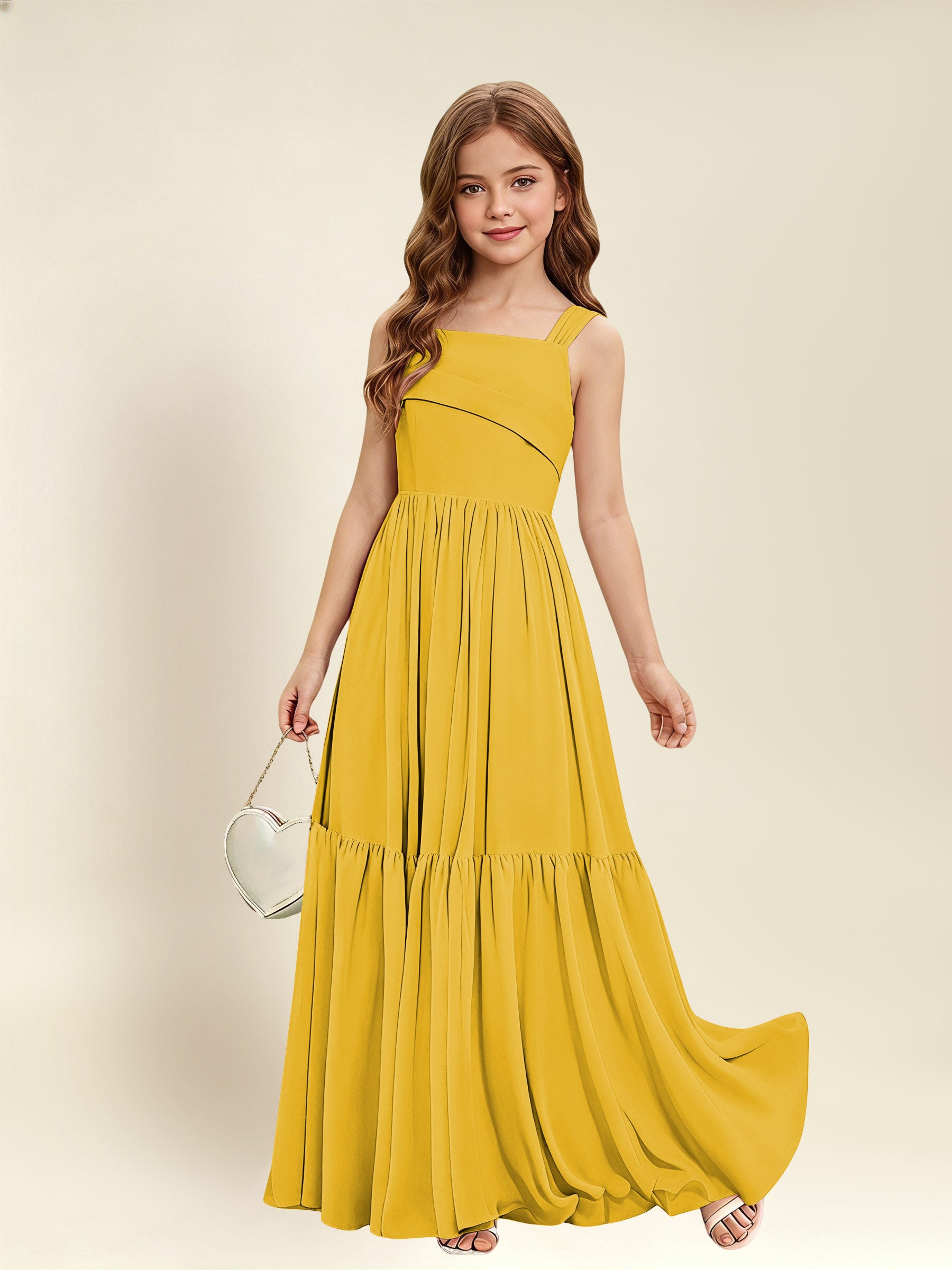 ROVDESY A-Line Square Neck Chiffon  Junior Bridesmaid Dress