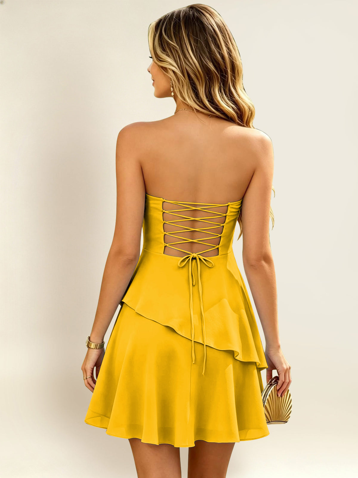 Strapless A-Line Ruffled Chiffon Homecoming Mini Dress
