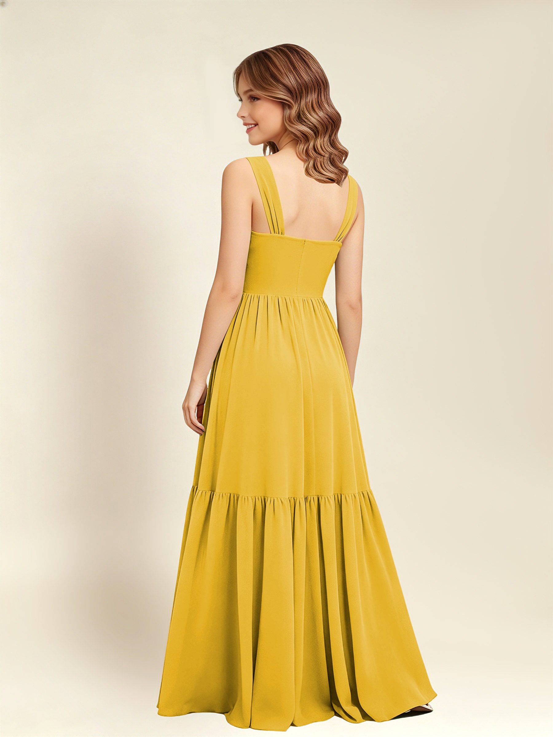 ROVDESY A-Line Square Neck Chiffon  Junior Bridesmaid Dress