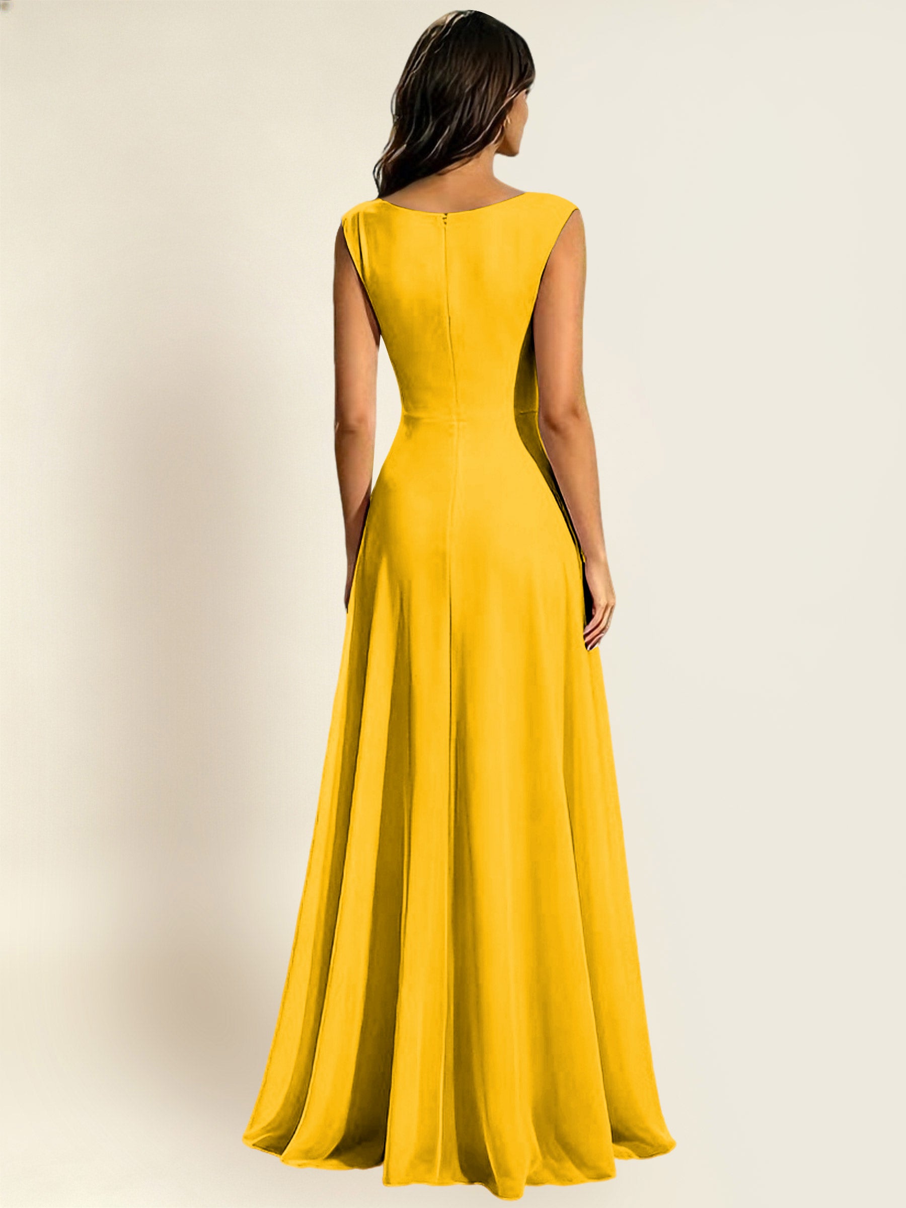ROVDESY A-Line Chiffon Long Bridesmaid Dress With Sleeveless