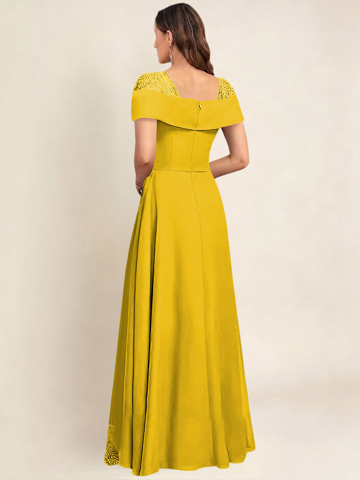 ROVDESY A-Line Off The Shoulder Lace Chiffon Long Mother of the Bride Dress Formal Gown
