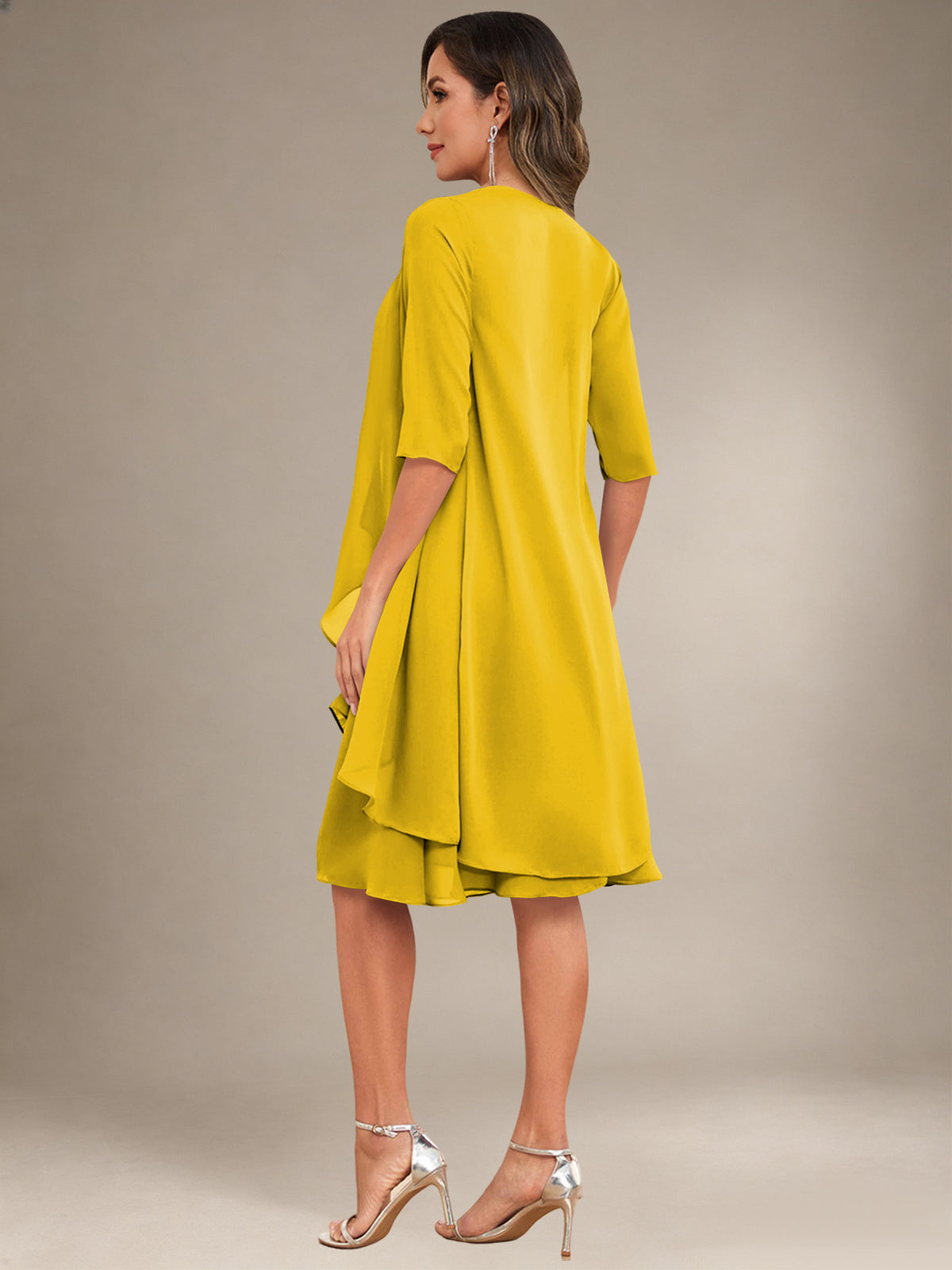 2 Pieces Half Sleeve Chiffon Knee Length Mother Of The Bride Dresses with Jacket